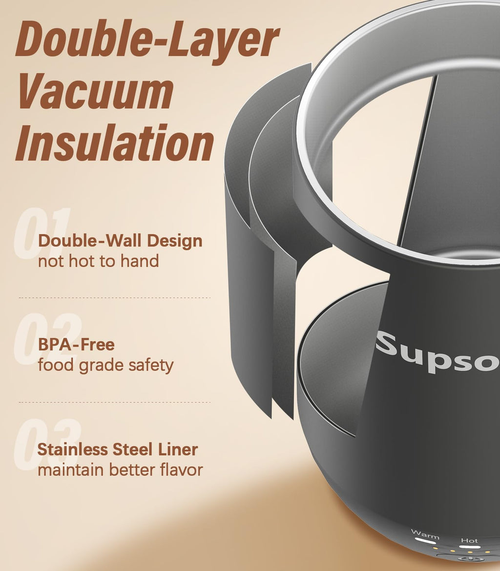 Supsonic - 16oz Self Heating Coffee Mug, Smart Heated Coffee Mug Faster Direct-Contact Heating Up to 149°F, Coffee Mug Warmer Set with Auto Shut-Off - Gifts for Men Women | S2
