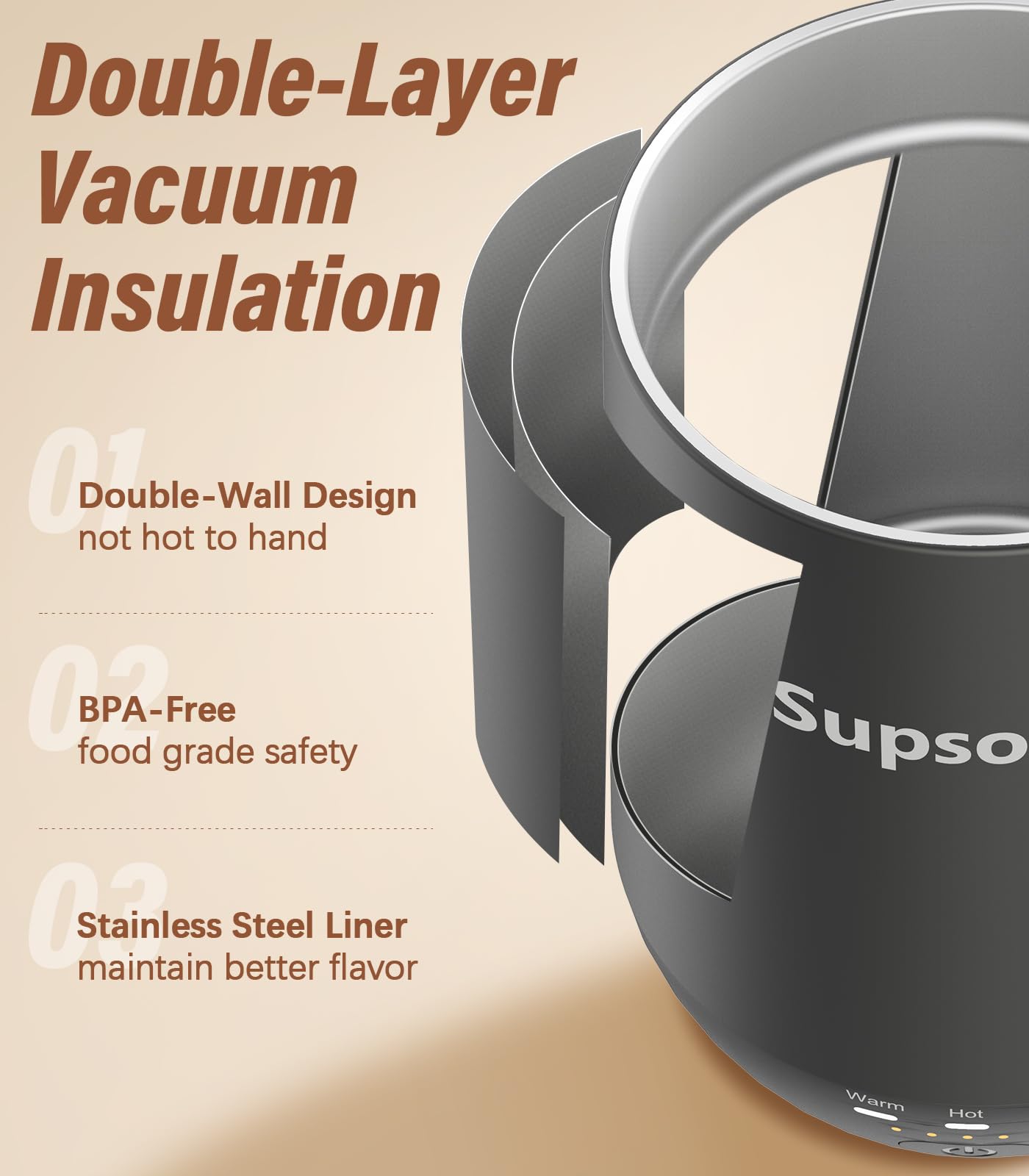 Supsonic - 16oz Self Heating Coffee Mug, Smart Heated Coffee Mug Faster Direct-Contact Heating Up to 149°F, Coffee Mug Warmer Set with Auto Shut-Off - Gifts for Men Women | S2