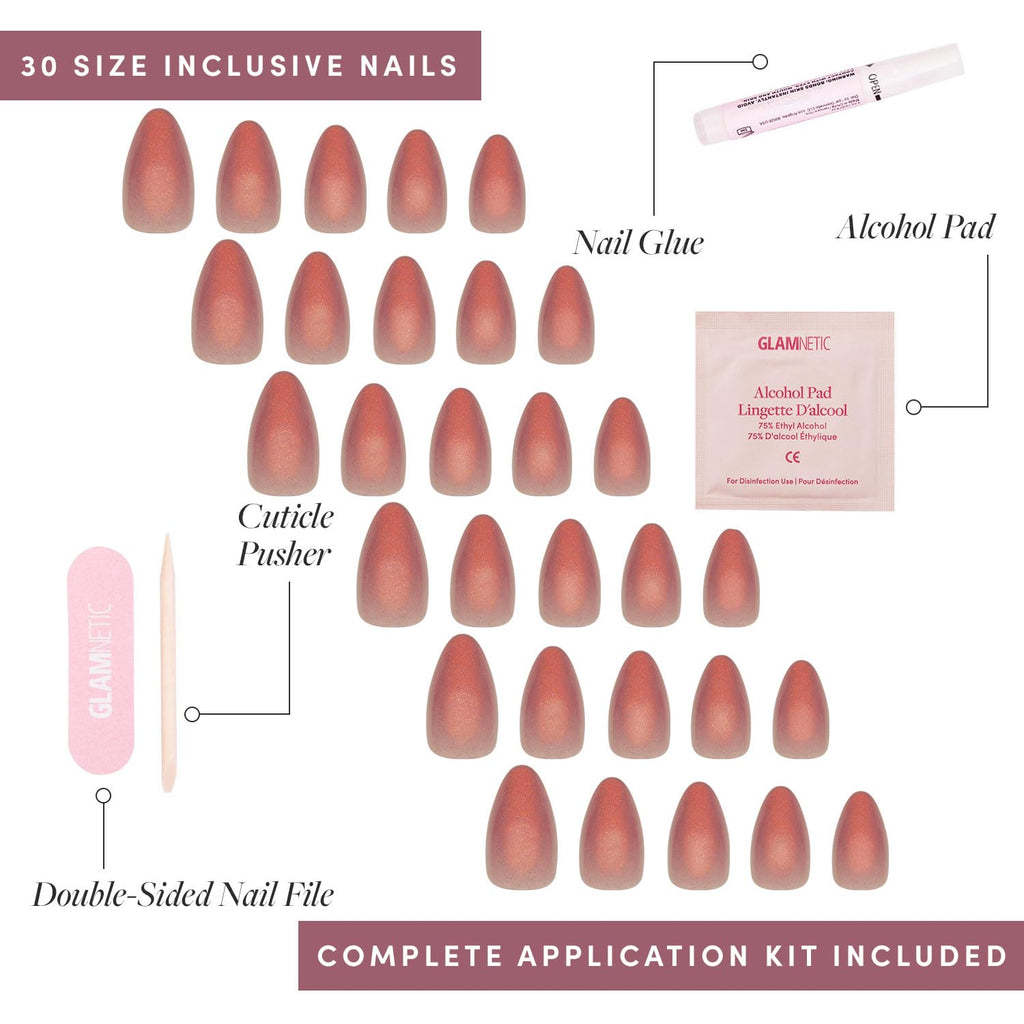 Glamnetic Press On Nails - MaDamn | French Tip UV Finish Short Pointed Almond Fake Nails, Salon Quality Semi-Transparent Nails in 12 Sizes - 24 Nail Kit with Glue