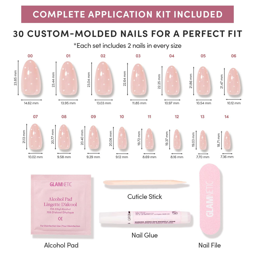 Glamnetic Press On Nails - MaDamn | French Tip UV Finish Short Pointed Almond Fake Nails, Salon Quality Semi-Transparent Nails in 12 Sizes - 24 Nail Kit with Glue