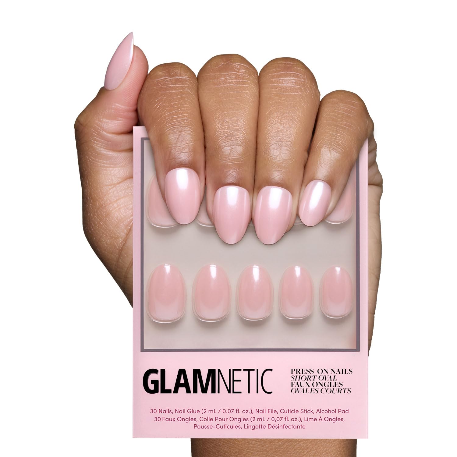 Glamnetic Press On Nails - MaDamn | French Tip UV Finish Short Pointed Almond Fake Nails, Salon Quality Semi-Transparent Nails in 12 Sizes - 24 Nail Kit with Glue