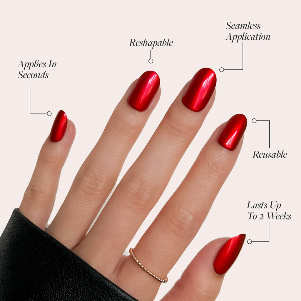 Glamnetic Press On Nails - MaDamn | French Tip UV Finish Short Pointed Almond Fake Nails, Salon Quality Semi-Transparent Nails in 12 Sizes - 24 Nail Kit with Glue
