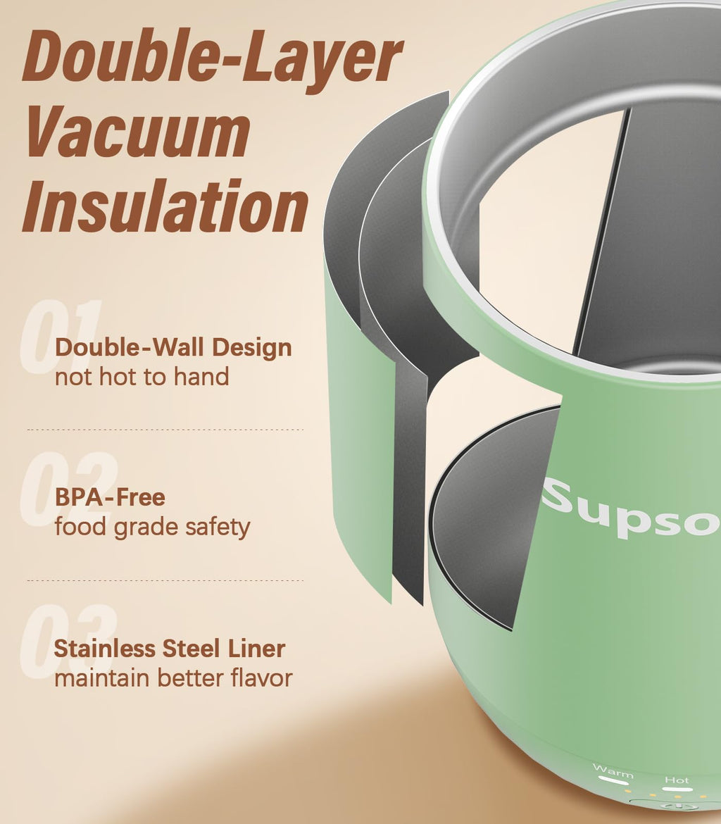 Supsonic - 16oz Self Heating Coffee Mug, Smart Heated Coffee Mug Faster Direct-Contact Heating Up to 149°F, Coffee Mug Warmer Set with Auto Shut-Off - Gifts for Men Women | S2