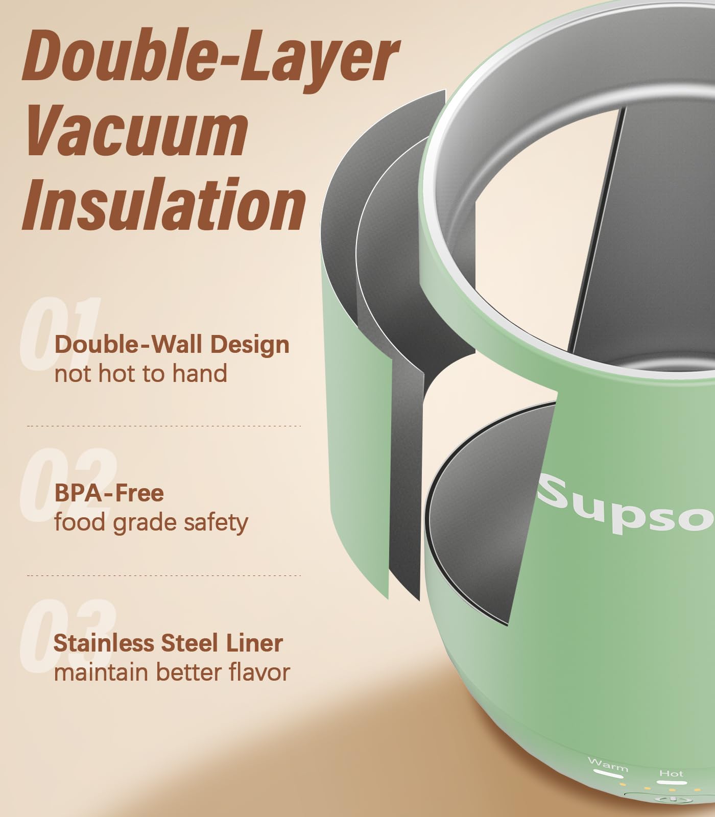 Supsonic - 16oz Self Heating Coffee Mug, Smart Heated Coffee Mug Faster Direct-Contact Heating Up to 149°F, Coffee Mug Warmer Set with Auto Shut-Off - Gifts for Men Women | S2