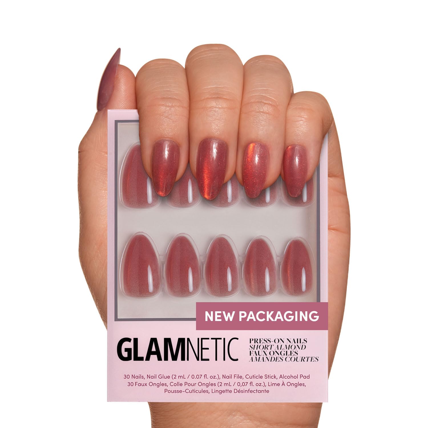 Glamnetic Press On Nails - MaDamn | French Tip UV Finish Short Pointed Almond Fake Nails, Salon Quality Semi-Transparent Nails in 12 Sizes - 24 Nail Kit with Glue