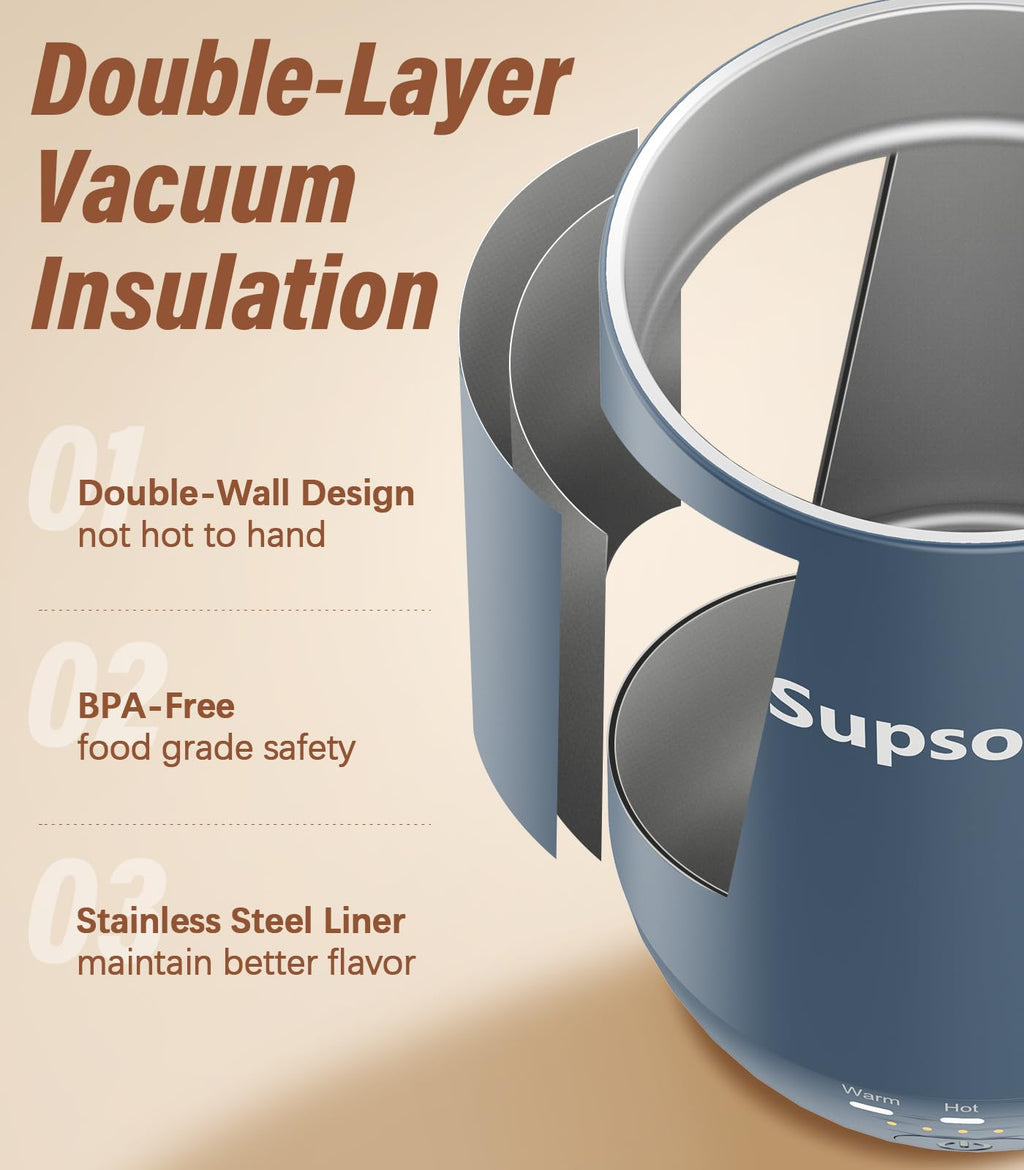 Supsonic - 16oz Self Heating Coffee Mug, Smart Heated Coffee Mug Faster Direct-Contact Heating Up to 149°F, Coffee Mug Warmer Set with Auto Shut-Off - Gifts for Men Women | S2