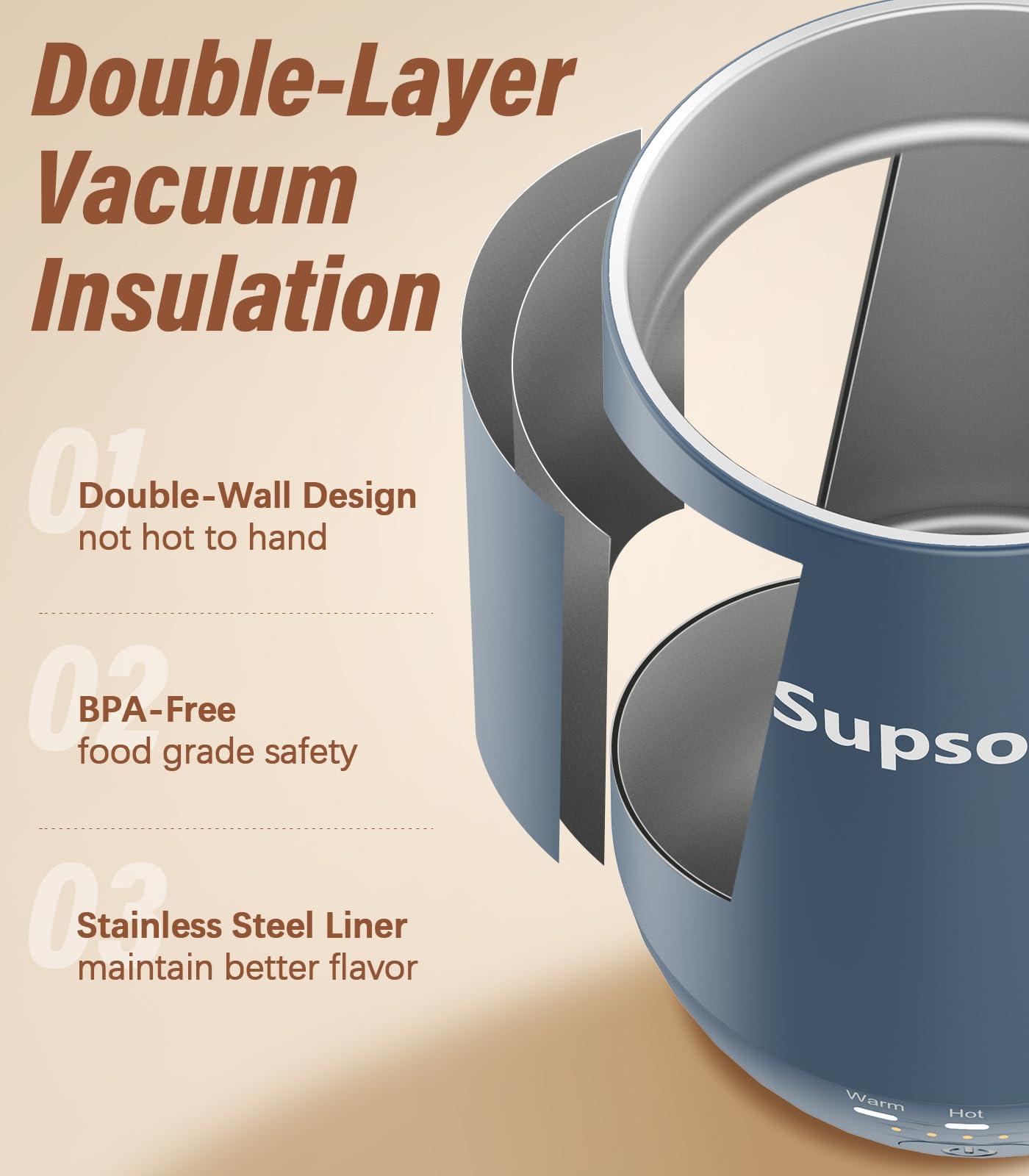 Supsonic - 16oz Self Heating Coffee Mug, Smart Heated Coffee Mug Faster Direct-Contact Heating Up to 149°F, Coffee Mug Warmer Set with Auto Shut-Off - Gifts for Men Women | S2