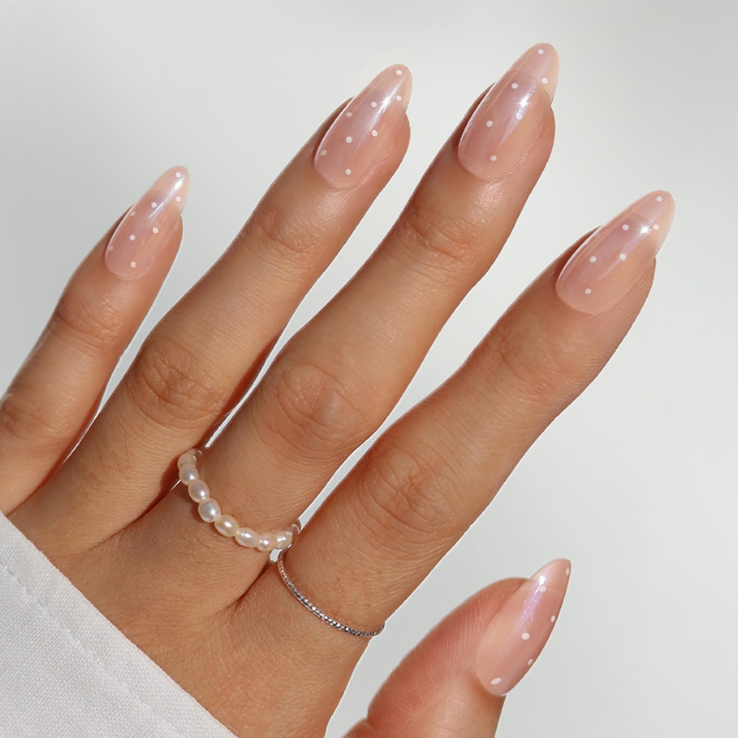 Glamnetic Press On Nails - MaDamn | French Tip UV Finish Short Pointed Almond Fake Nails, Salon Quality Semi-Transparent Nails in 12 Sizes - 24 Nail Kit with Glue