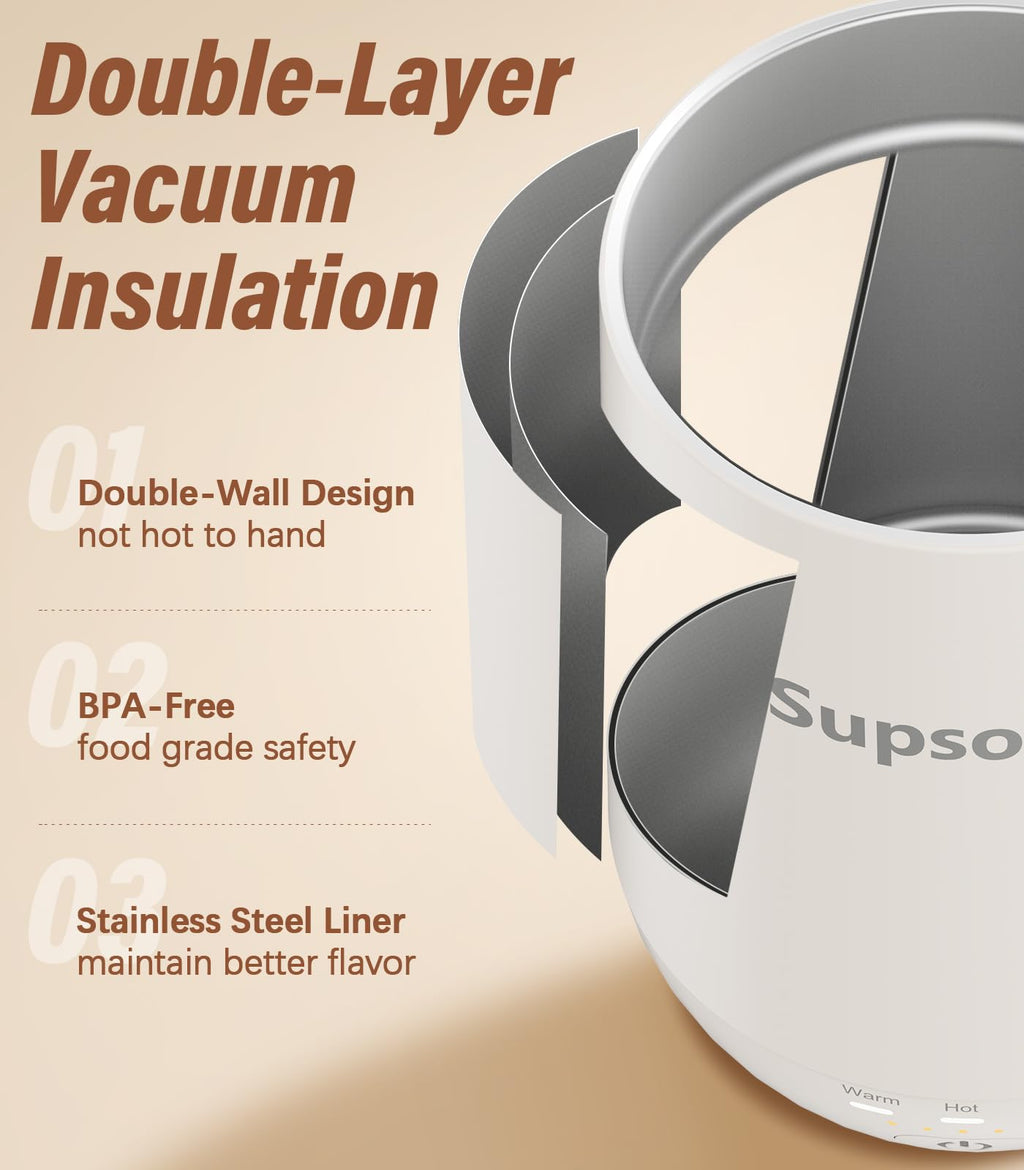 Supsonic - 16oz Self Heating Coffee Mug, Smart Heated Coffee Mug Faster Direct-Contact Heating Up to 149°F, Coffee Mug Warmer Set with Auto Shut-Off - Gifts for Men Women | S2