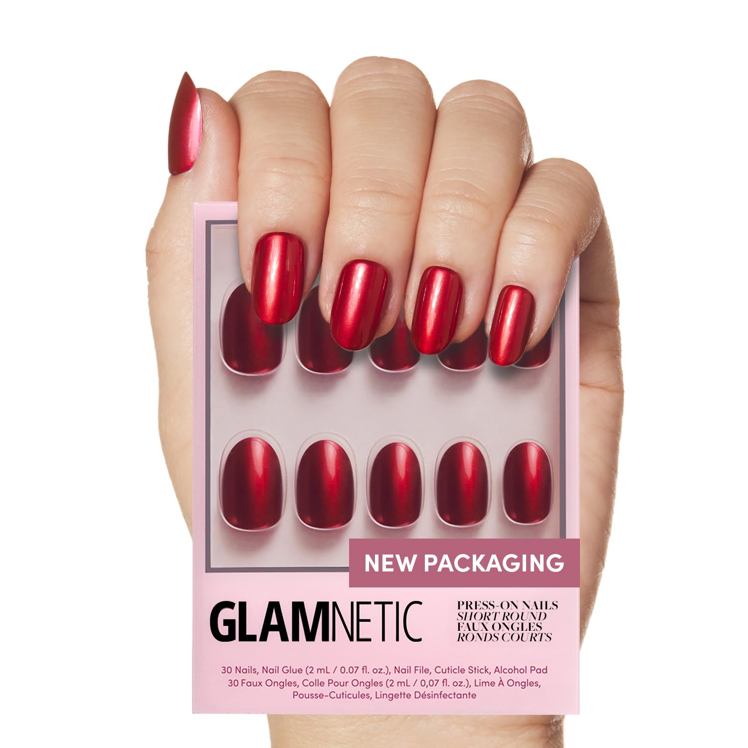Glamnetic Press On Nails - MaDamn | French Tip UV Finish Short Pointed Almond Fake Nails, Salon Quality Semi-Transparent Nails in 12 Sizes - 24 Nail Kit with Glue