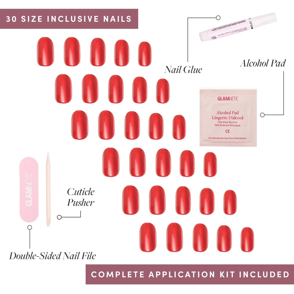 Glamnetic Press On Nails - MaDamn | French Tip UV Finish Short Pointed Almond Fake Nails, Salon Quality Semi-Transparent Nails in 12 Sizes - 24 Nail Kit with Glue