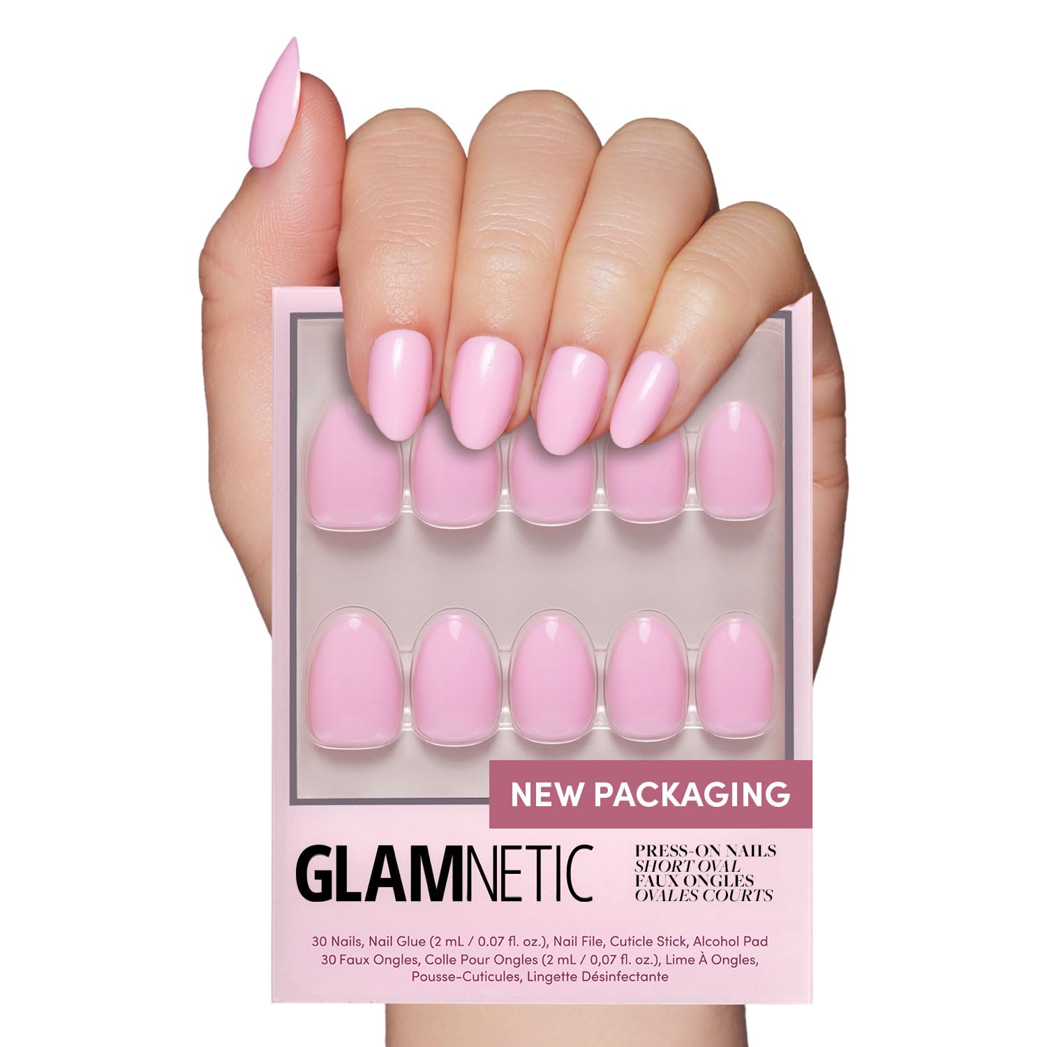 Glamnetic Press On Nails - MaDamn | French Tip UV Finish Short Pointed Almond Fake Nails, Salon Quality Semi-Transparent Nails in 12 Sizes - 24 Nail Kit with Glue