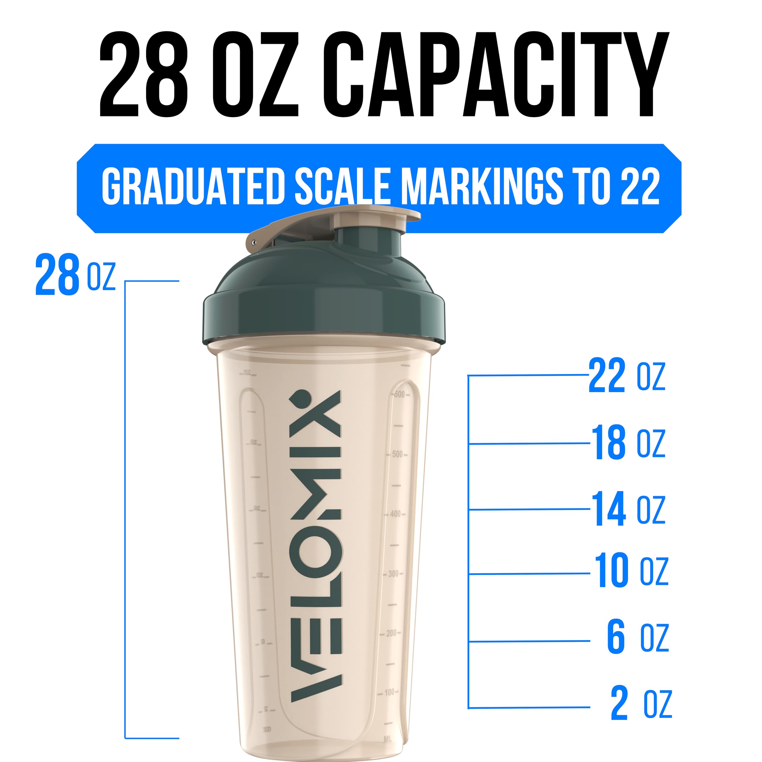 VELOMIX -2 Pack- 28 oz Protein Shaker Bottles for Protein Mixes - 2x Wire Whisk | Leak Proof Shaker Cups for Protein Shakes | Protein Shaker Bottle Pack (Black/Transparent)