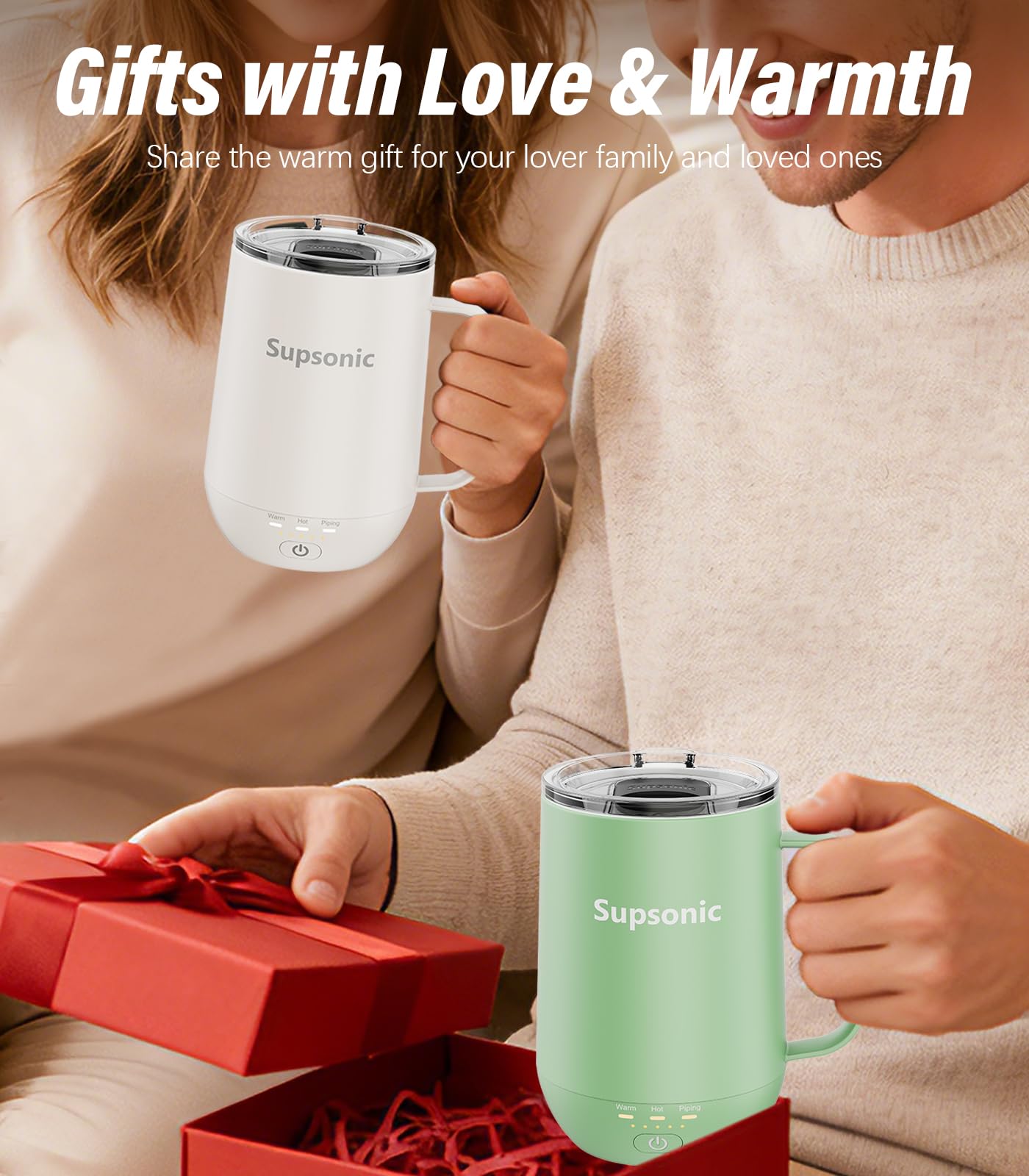 Supsonic - 16oz Self Heating Coffee Mug, Smart Heated Coffee Mug Faster Direct-Contact Heating Up to 149°F, Coffee Mug Warmer Set with Auto Shut-Off - Gifts for Men Women | S2