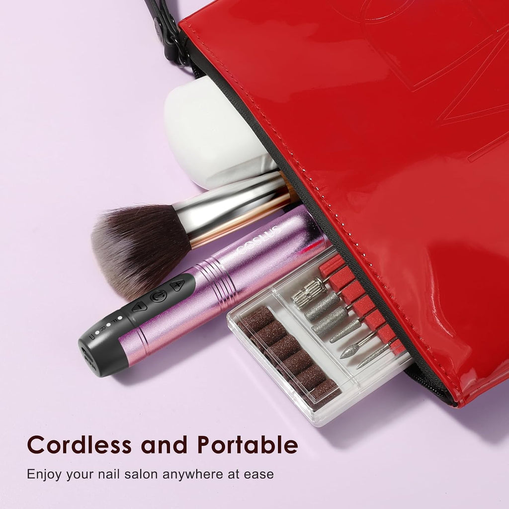 COSLUS C20 Cordless Nail Drill Electric File: Professional for Acrylic Gel Dip Powder Nails, Portable All-in-One Nail Drill Machine Kit for Manicure & Pedicure, Rechargeable Lightweight, Purple