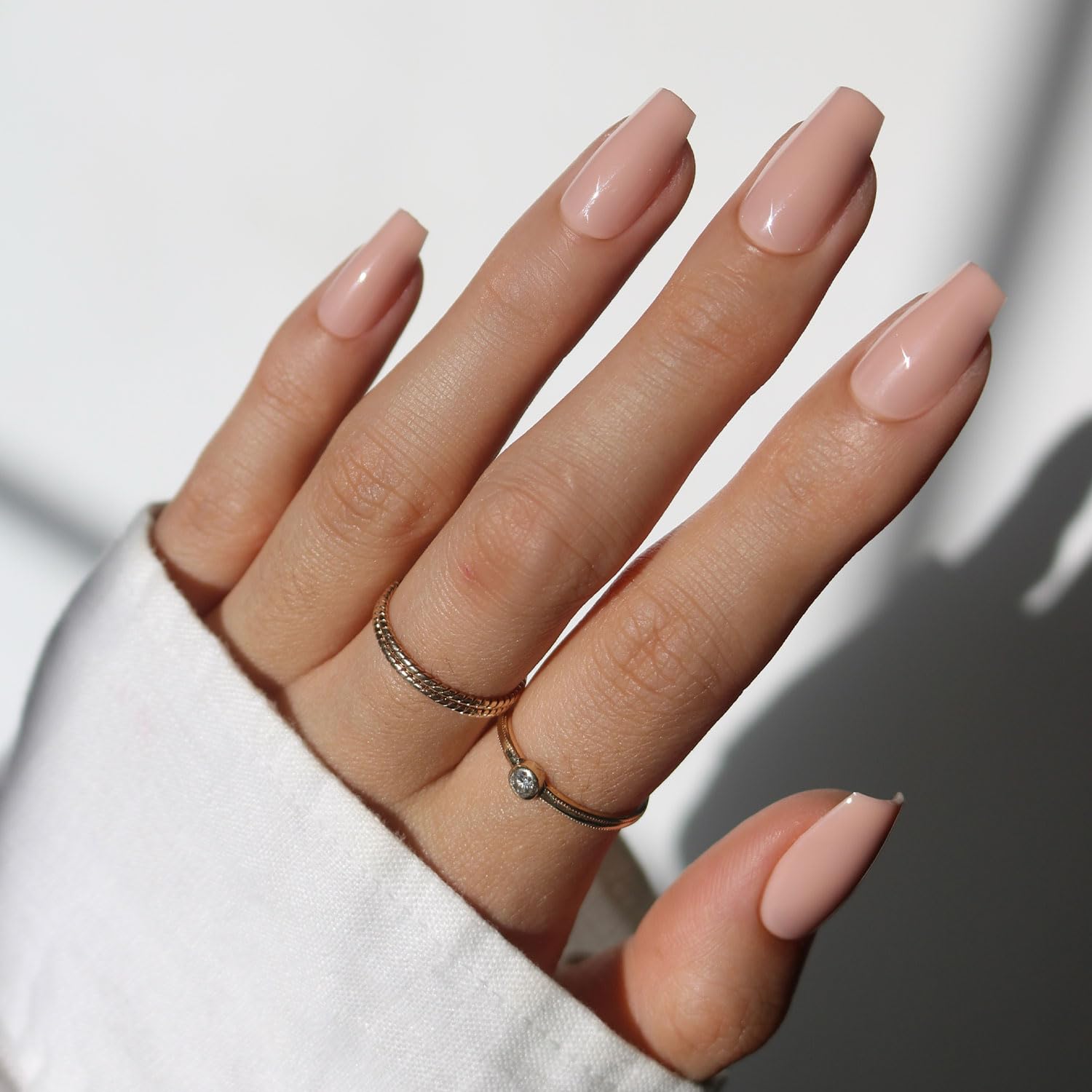 Glamnetic Press On Nails - MaDamn | French Tip UV Finish Short Pointed Almond Fake Nails, Salon Quality Semi-Transparent Nails in 12 Sizes - 24 Nail Kit with Glue