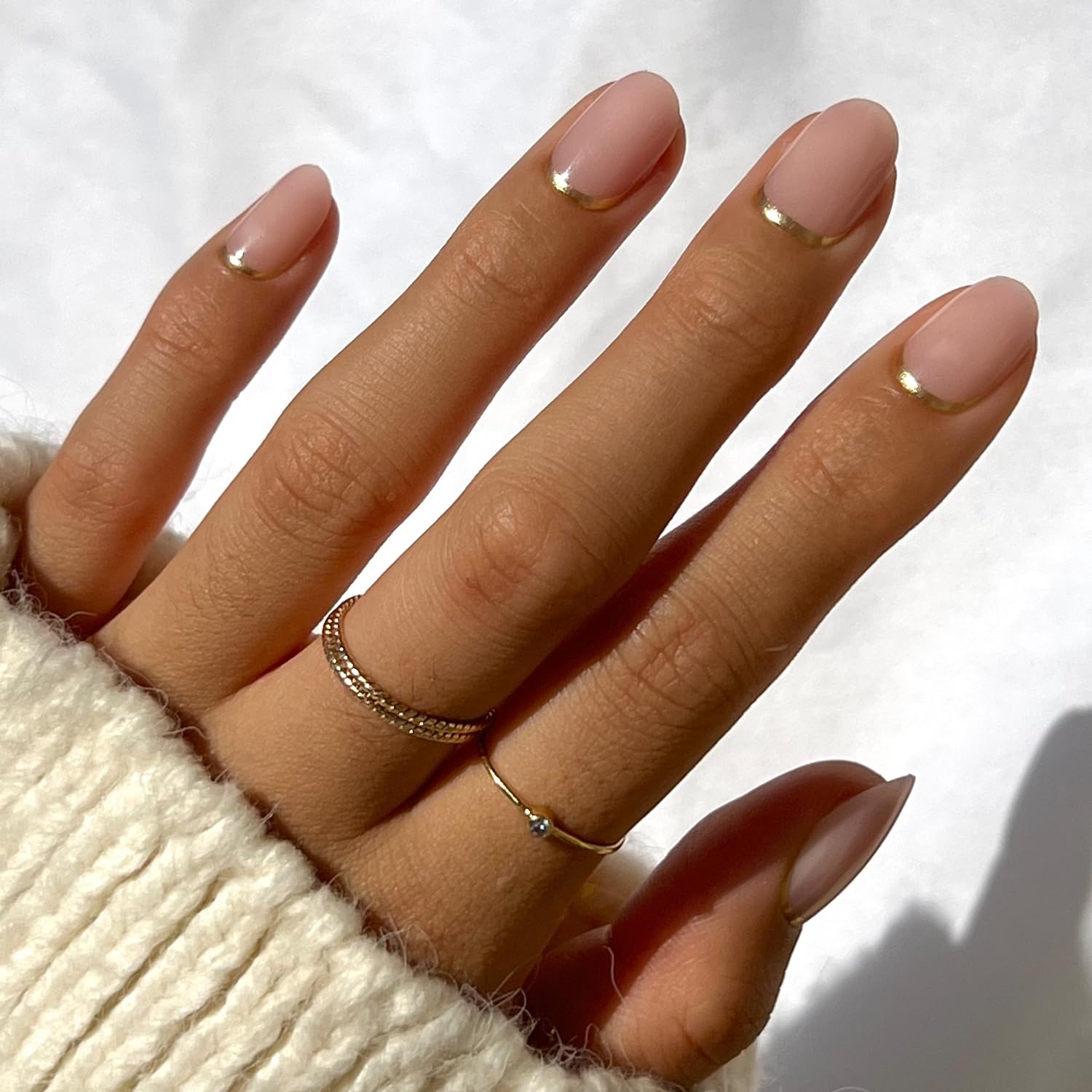 Glamnetic Press On Nails - MaDamn | French Tip UV Finish Short Pointed Almond Fake Nails, Salon Quality Semi-Transparent Nails in 12 Sizes - 24 Nail Kit with Glue