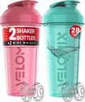 VELOMIX -2 Pack- 28 oz Protein Shaker Bottles for Protein Mixes - 2x Wire Whisk | Leak Proof Shaker Cups for Protein Shakes | Protein Shaker Bottle Pack (Black/Transparent)