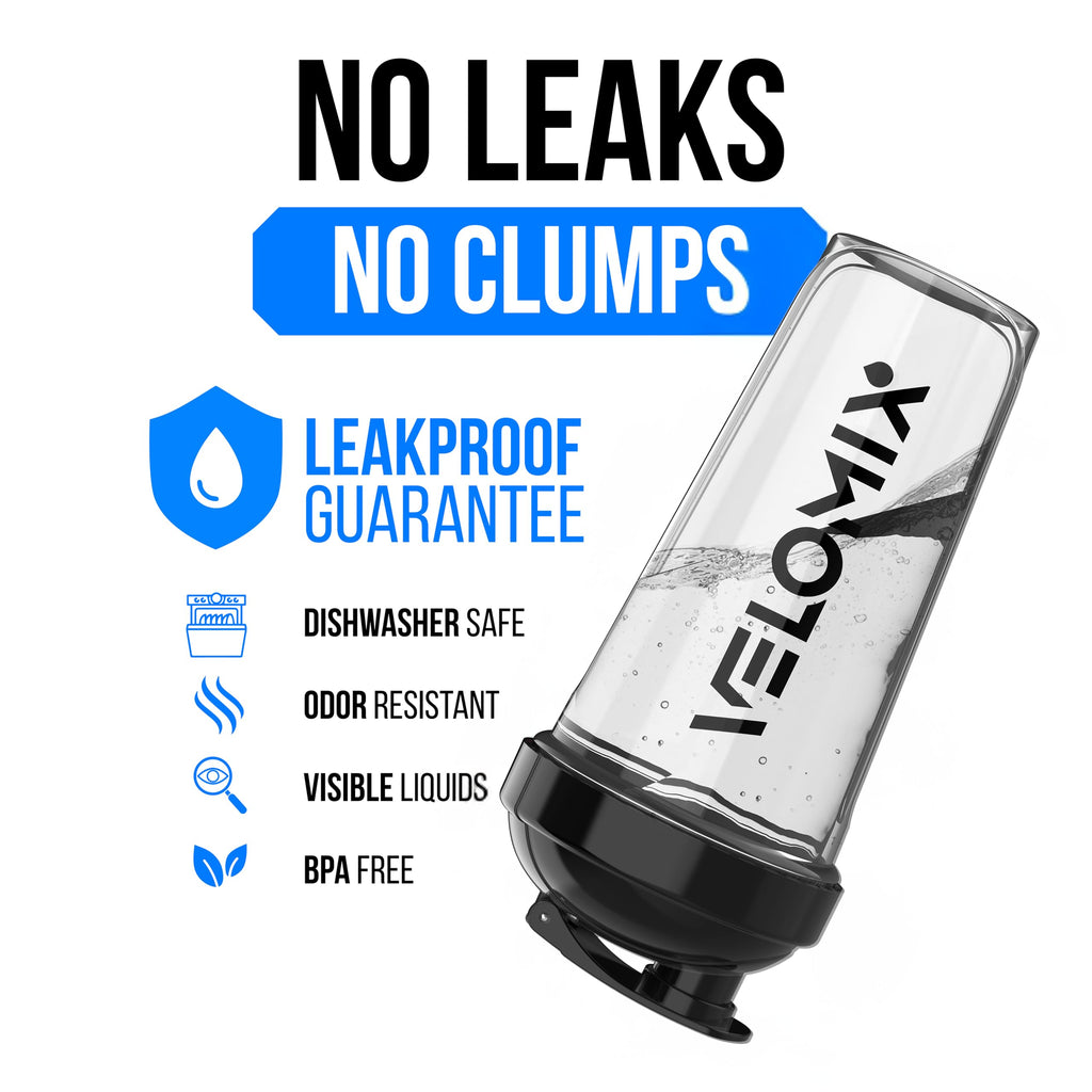 VELOMIX -2 Pack- 28 oz Protein Shaker Bottles for Protein Mixes - 2x Wire Whisk | Leak Proof Shaker Cups for Protein Shakes | Protein Shaker Bottle Pack (Black/Transparent)