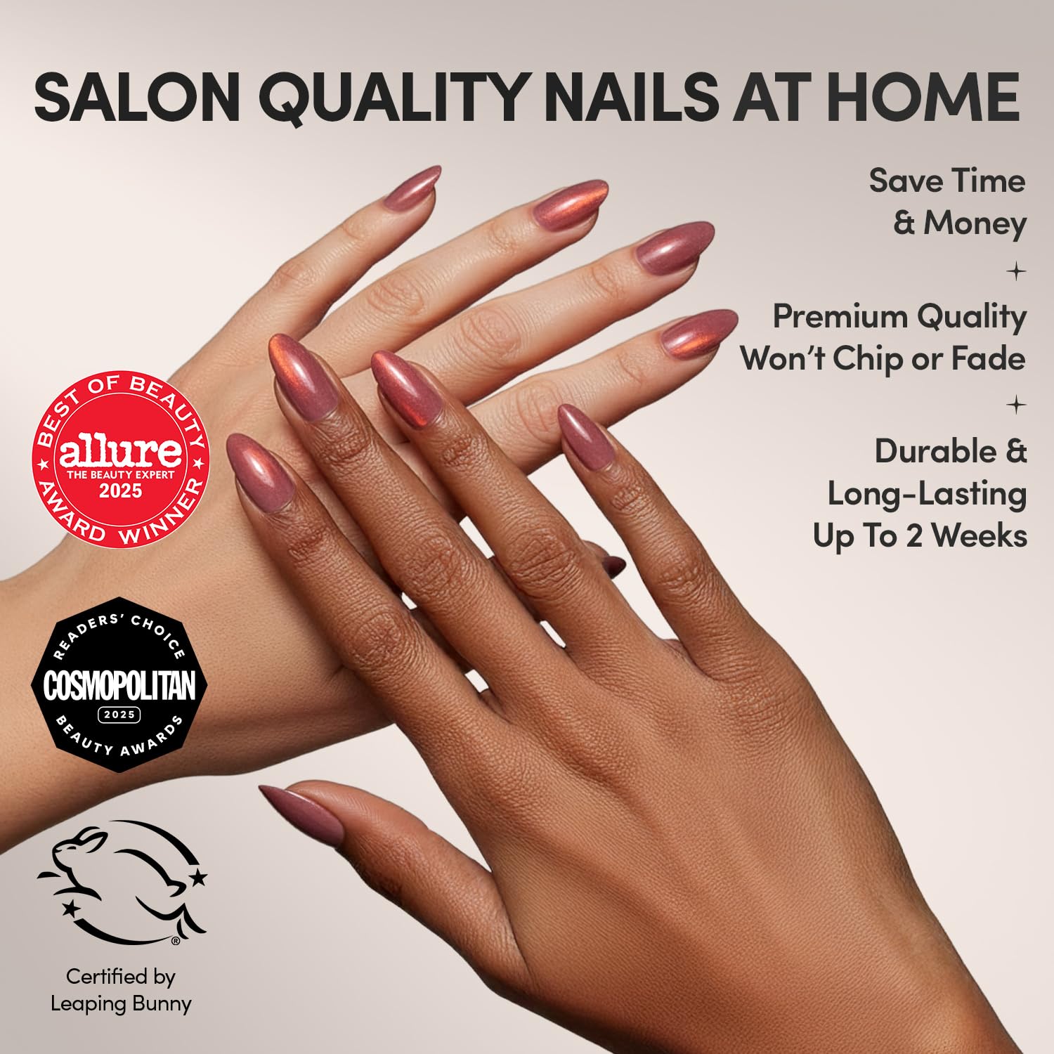 Glamnetic Press On Nails - MaDamn | French Tip UV Finish Short Pointed Almond Fake Nails, Salon Quality Semi-Transparent Nails in 12 Sizes - 24 Nail Kit with Glue