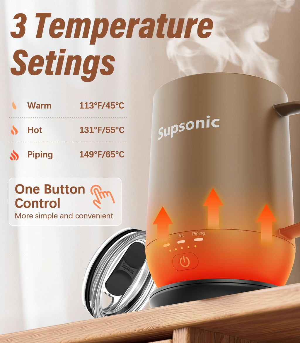 Supsonic - 16oz Self Heating Coffee Mug, Smart Heated Coffee Mug Faster Direct-Contact Heating Up to 149°F, Coffee Mug Warmer Set with Auto Shut-Off - Gifts for Men Women | S2