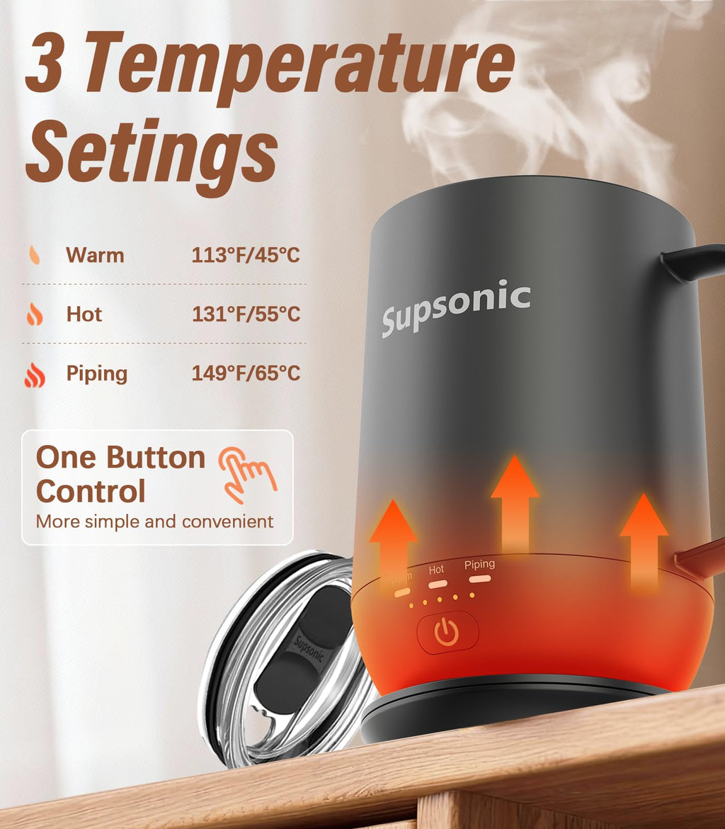 Supsonic - 16oz Self Heating Coffee Mug, Smart Heated Coffee Mug Faster Direct-Contact Heating Up to 149°F, Coffee Mug Warmer Set with Auto Shut-Off - Gifts for Men Women | S2