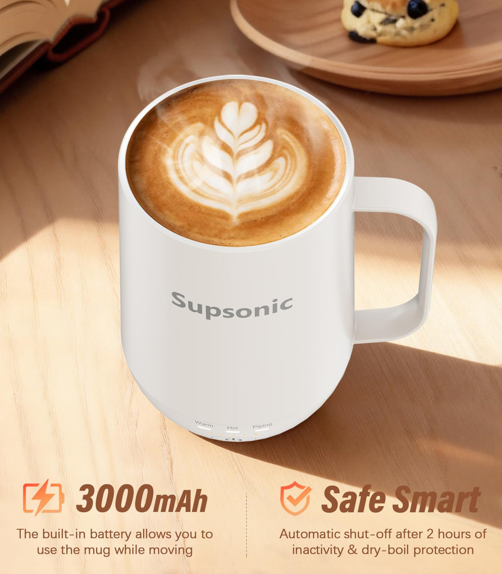 Supsonic - 16oz Self Heating Coffee Mug, Smart Heated Coffee Mug Faster Direct-Contact Heating Up to 149°F, Coffee Mug Warmer Set with Auto Shut-Off - Gifts for Men Women | S2