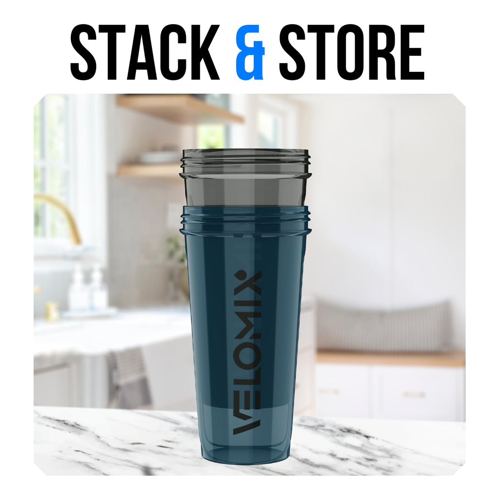 VELOMIX -2 Pack- 28 oz Protein Shaker Bottles for Protein Mixes - 2x Wire Whisk | Leak Proof Shaker Cups for Protein Shakes | Protein Shaker Bottle Pack (Black/Transparent)