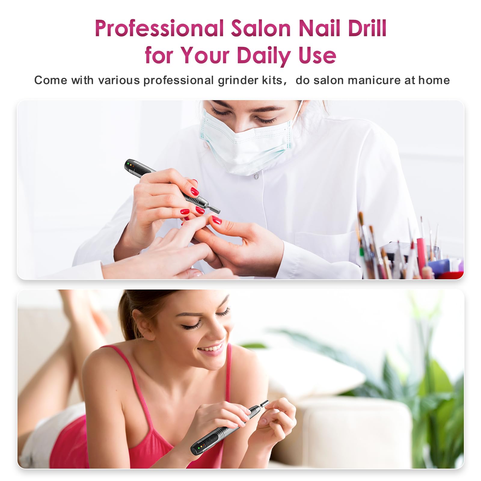 COSLUS C20 Cordless Nail Drill Electric File: Professional for Acrylic Gel Dip Powder Nails, Portable All-in-One Nail Drill Machine Kit for Manicure & Pedicure, Rechargeable Lightweight, Purple