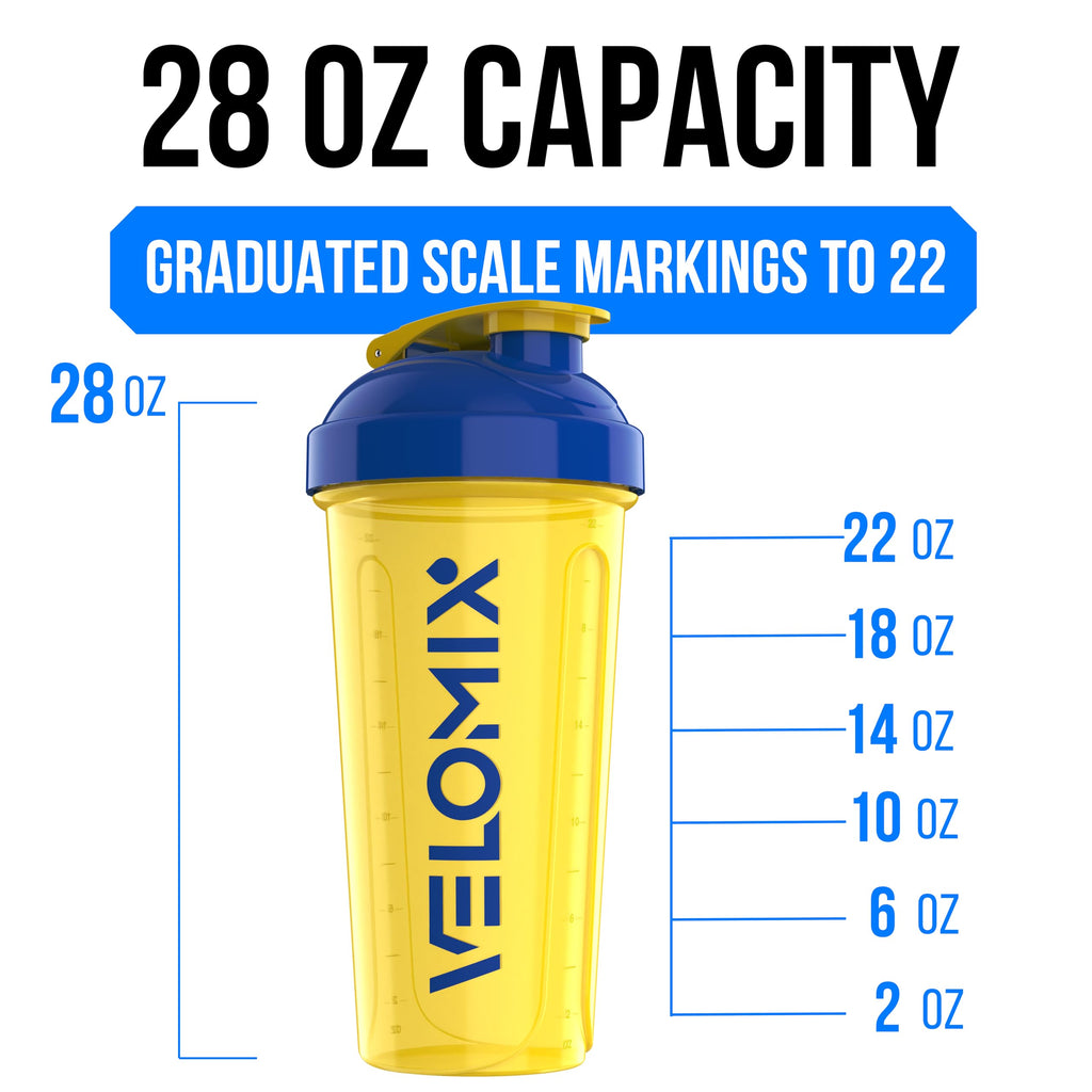 VELOMIX -2 Pack- 28 oz Protein Shaker Bottles for Protein Mixes - 2x Wire Whisk | Leak Proof Shaker Cups for Protein Shakes | Protein Shaker Bottle Pack (Black/Transparent)
