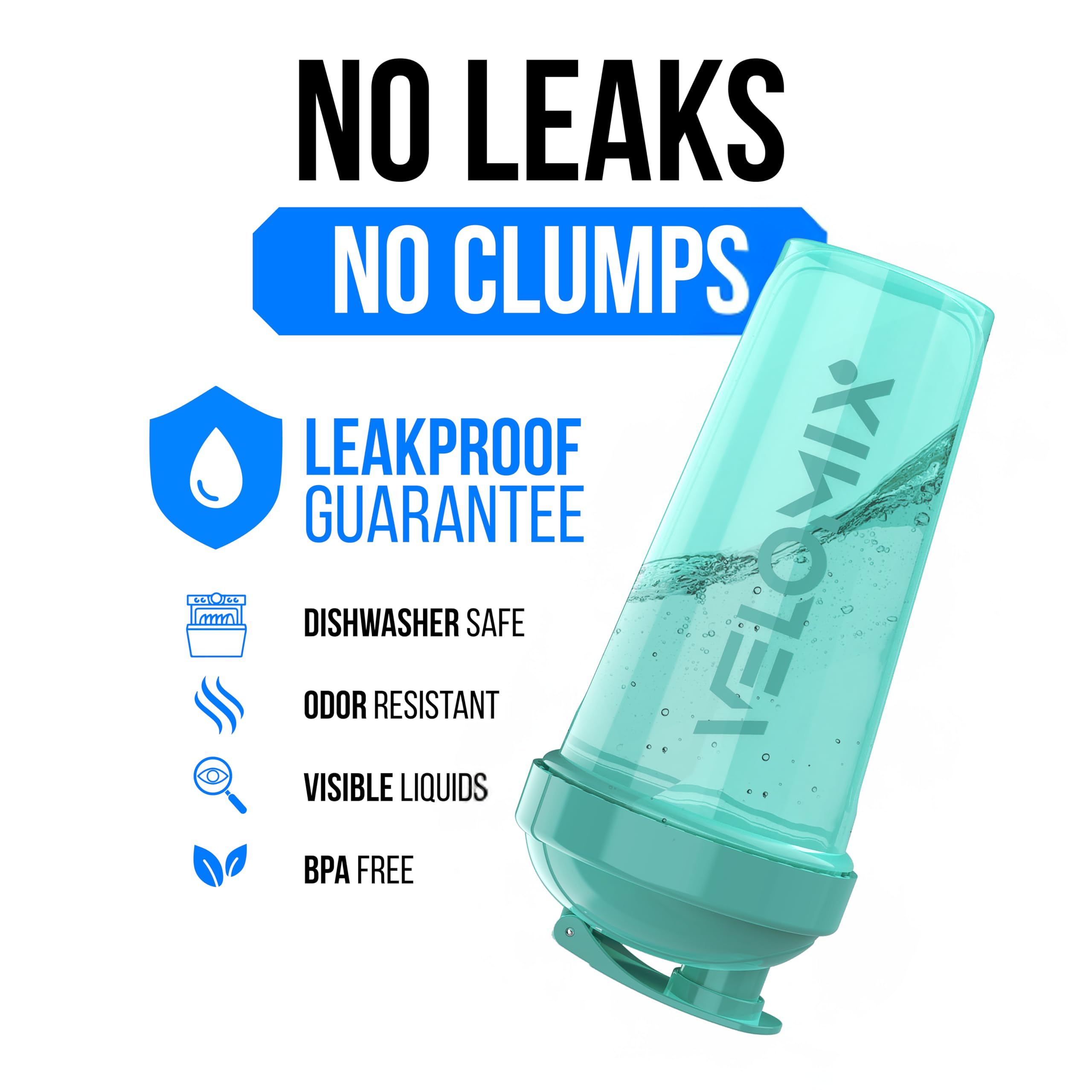 VELOMIX -2 Pack- 28 oz Protein Shaker Bottles for Protein Mixes - 2x Wire Whisk | Leak Proof Shaker Cups for Protein Shakes | Protein Shaker Bottle Pack (Black/Transparent)