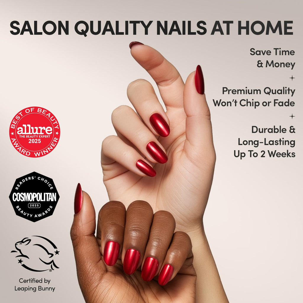 Glamnetic Press On Nails - MaDamn | French Tip UV Finish Short Pointed Almond Fake Nails, Salon Quality Semi-Transparent Nails in 12 Sizes - 24 Nail Kit with Glue