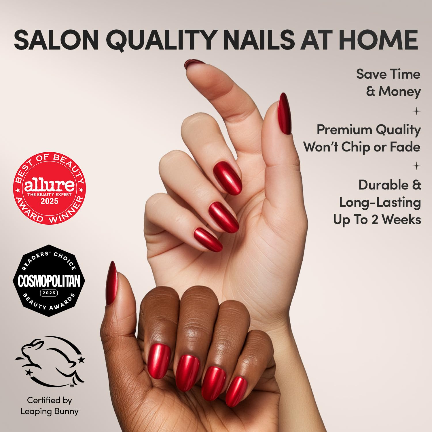 Glamnetic Press On Nails - MaDamn | French Tip UV Finish Short Pointed Almond Fake Nails, Salon Quality Semi-Transparent Nails in 12 Sizes - 24 Nail Kit with Glue