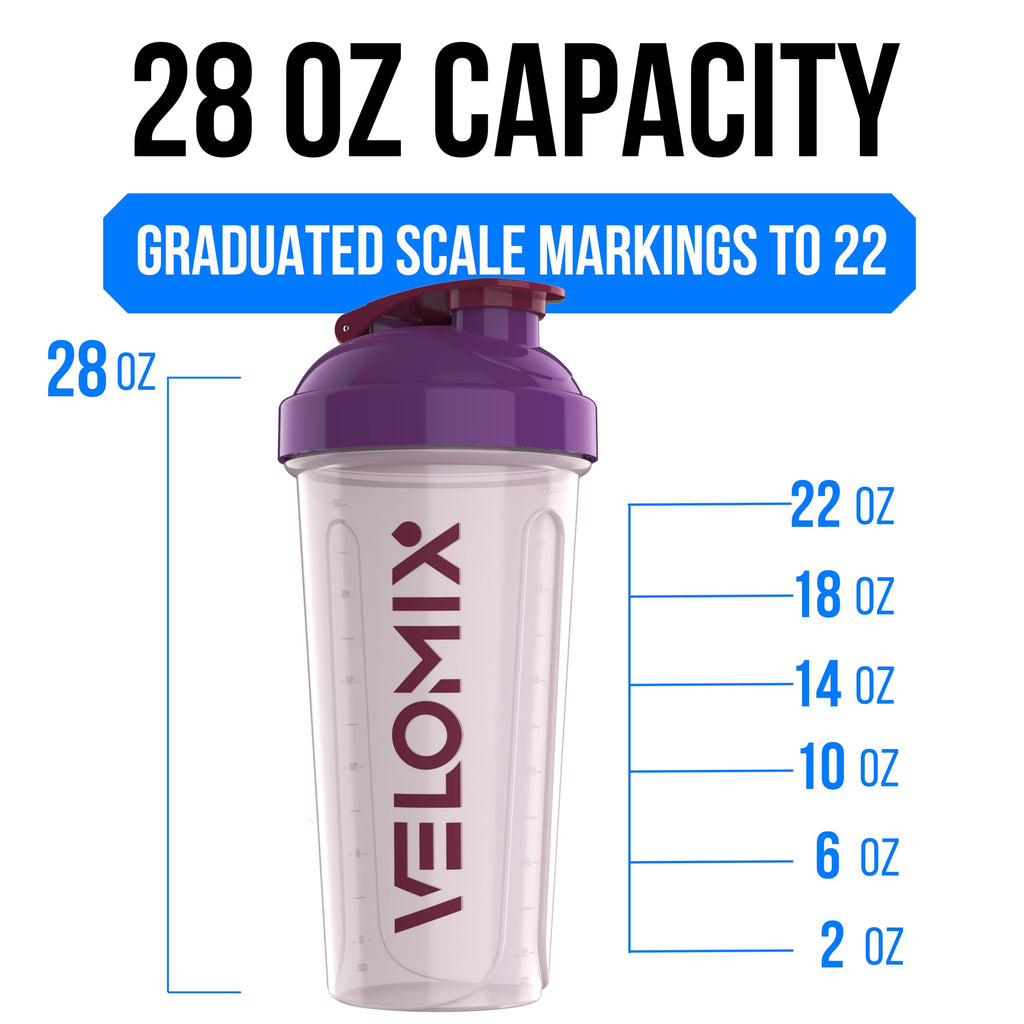 VELOMIX -2 Pack- 28 oz Protein Shaker Bottles for Protein Mixes - 2x Wire Whisk | Leak Proof Shaker Cups for Protein Shakes | Protein Shaker Bottle Pack (Black/Transparent)