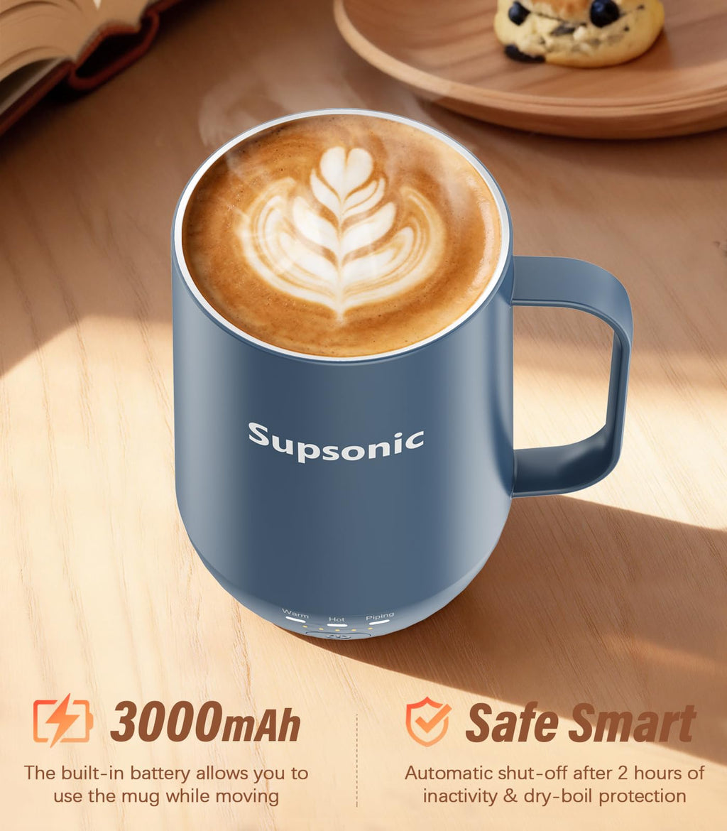Supsonic - 16oz Self Heating Coffee Mug, Smart Heated Coffee Mug Faster Direct-Contact Heating Up to 149°F, Coffee Mug Warmer Set with Auto Shut-Off - Gifts for Men Women | S2