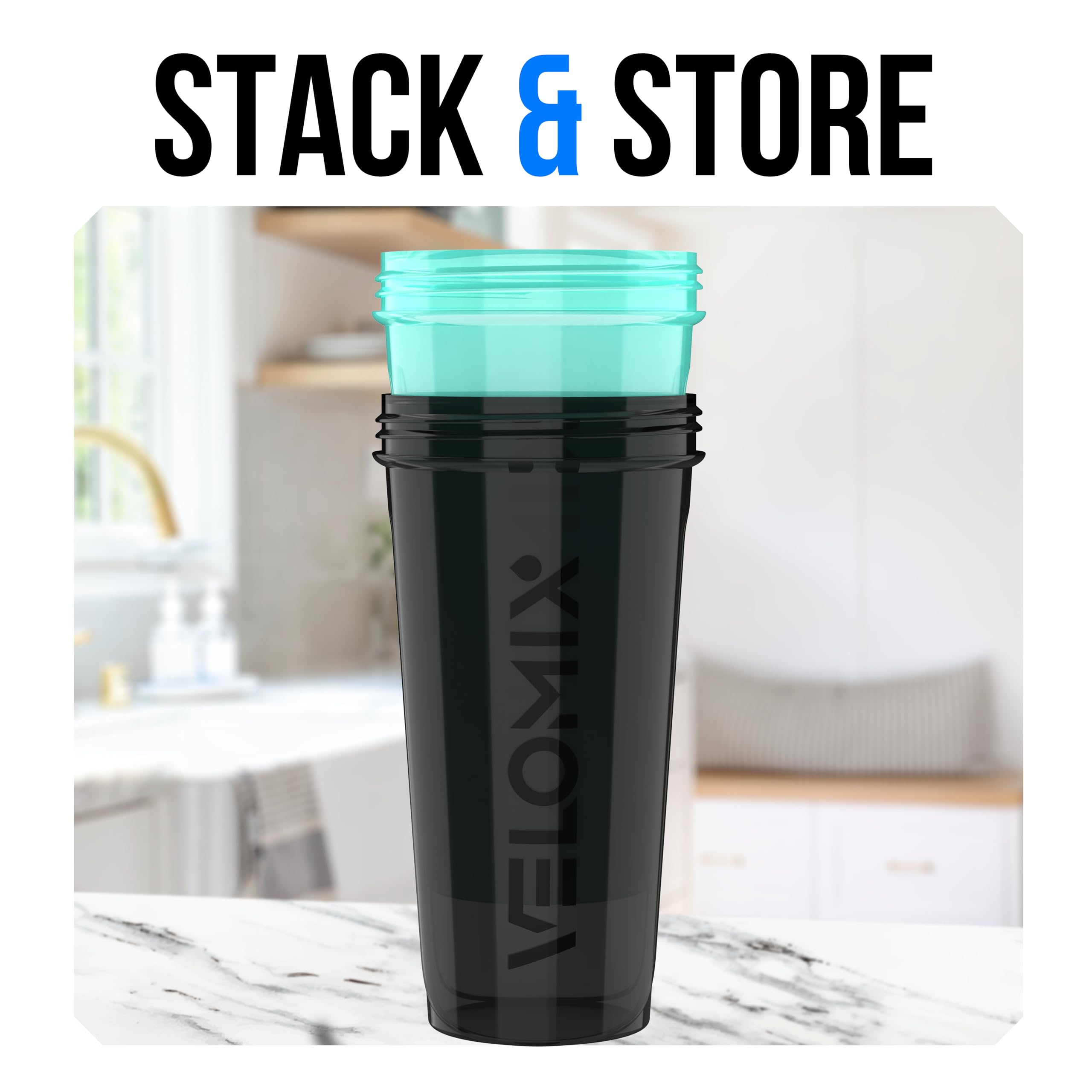 VELOMIX -2 Pack- 28 oz Protein Shaker Bottles for Protein Mixes - 2x Wire Whisk | Leak Proof Shaker Cups for Protein Shakes | Protein Shaker Bottle Pack (Black/Transparent)