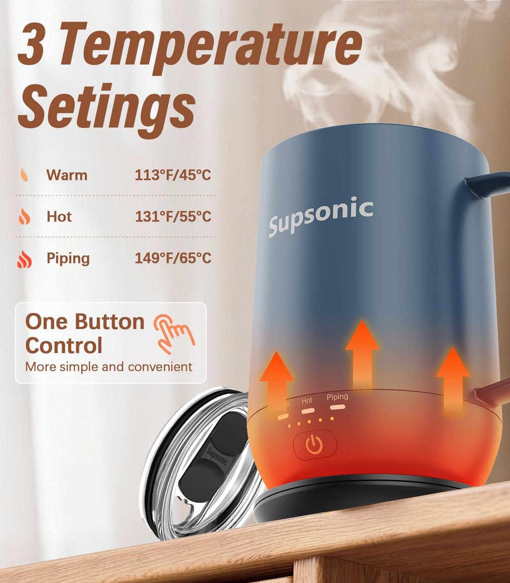 Supsonic - 16oz Self Heating Coffee Mug, Smart Heated Coffee Mug Faster Direct-Contact Heating Up to 149°F, Coffee Mug Warmer Set with Auto Shut-Off - Gifts for Men Women | S2