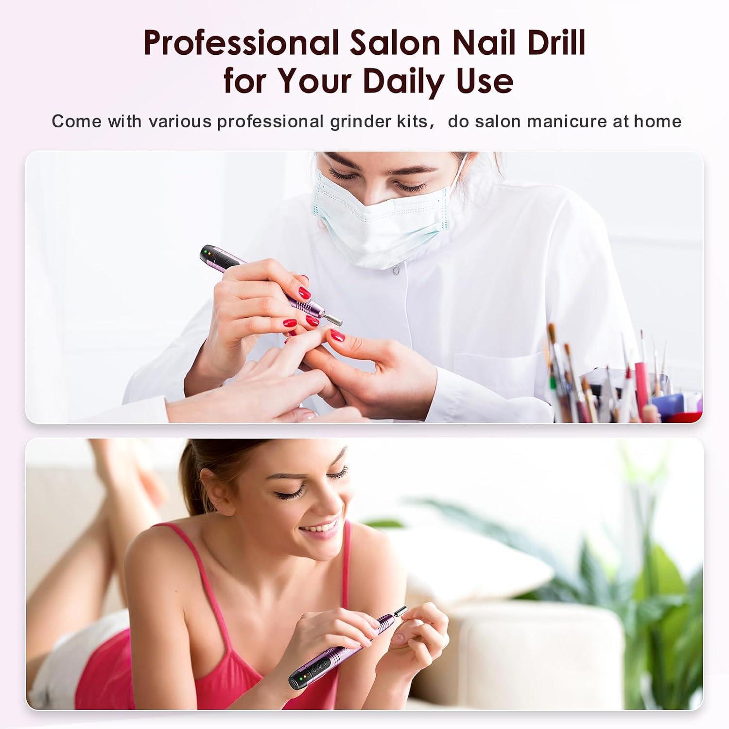 COSLUS C20 Cordless Nail Drill Electric File: Professional for Acrylic Gel Dip Powder Nails, Portable All-in-One Nail Drill Machine Kit for Manicure & Pedicure, Rechargeable Lightweight, Purple