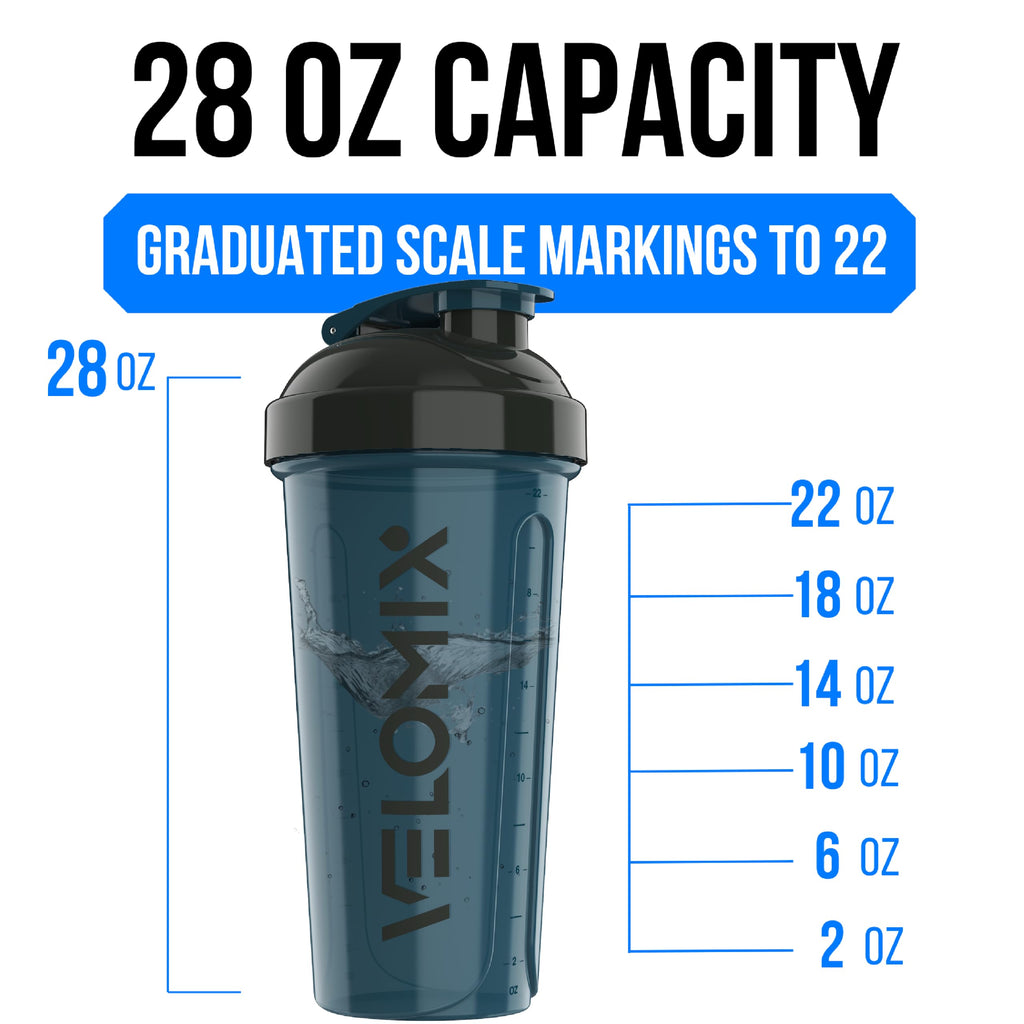 VELOMIX -2 Pack- 28 oz Protein Shaker Bottles for Protein Mixes - 2x Wire Whisk | Leak Proof Shaker Cups for Protein Shakes | Protein Shaker Bottle Pack (Black/Transparent)