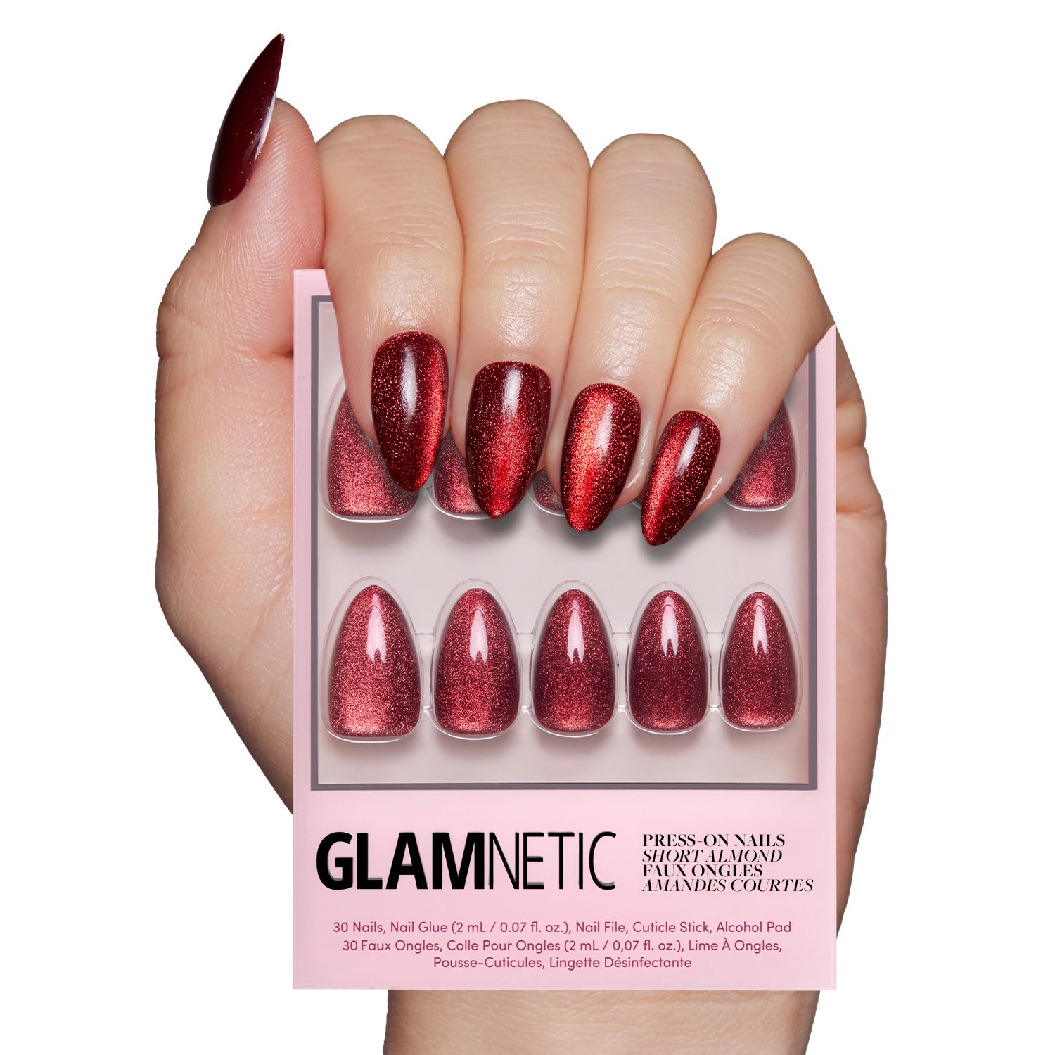 Glamnetic Press On Nails - MaDamn | French Tip UV Finish Short Pointed Almond Fake Nails, Salon Quality Semi-Transparent Nails in 12 Sizes - 24 Nail Kit with Glue