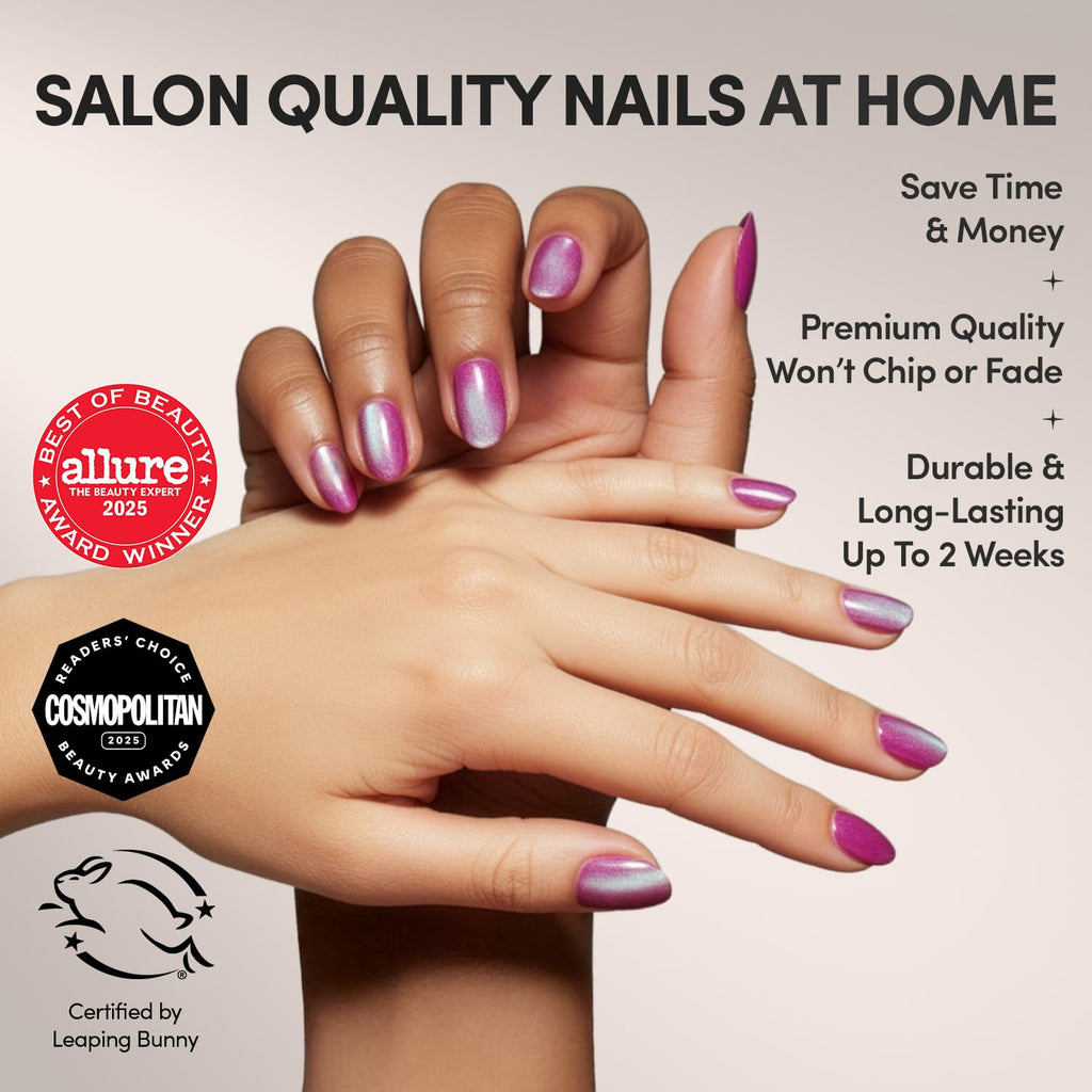 Glamnetic Press On Nails - MaDamn | French Tip UV Finish Short Pointed Almond Fake Nails, Salon Quality Semi-Transparent Nails in 12 Sizes - 24 Nail Kit with Glue