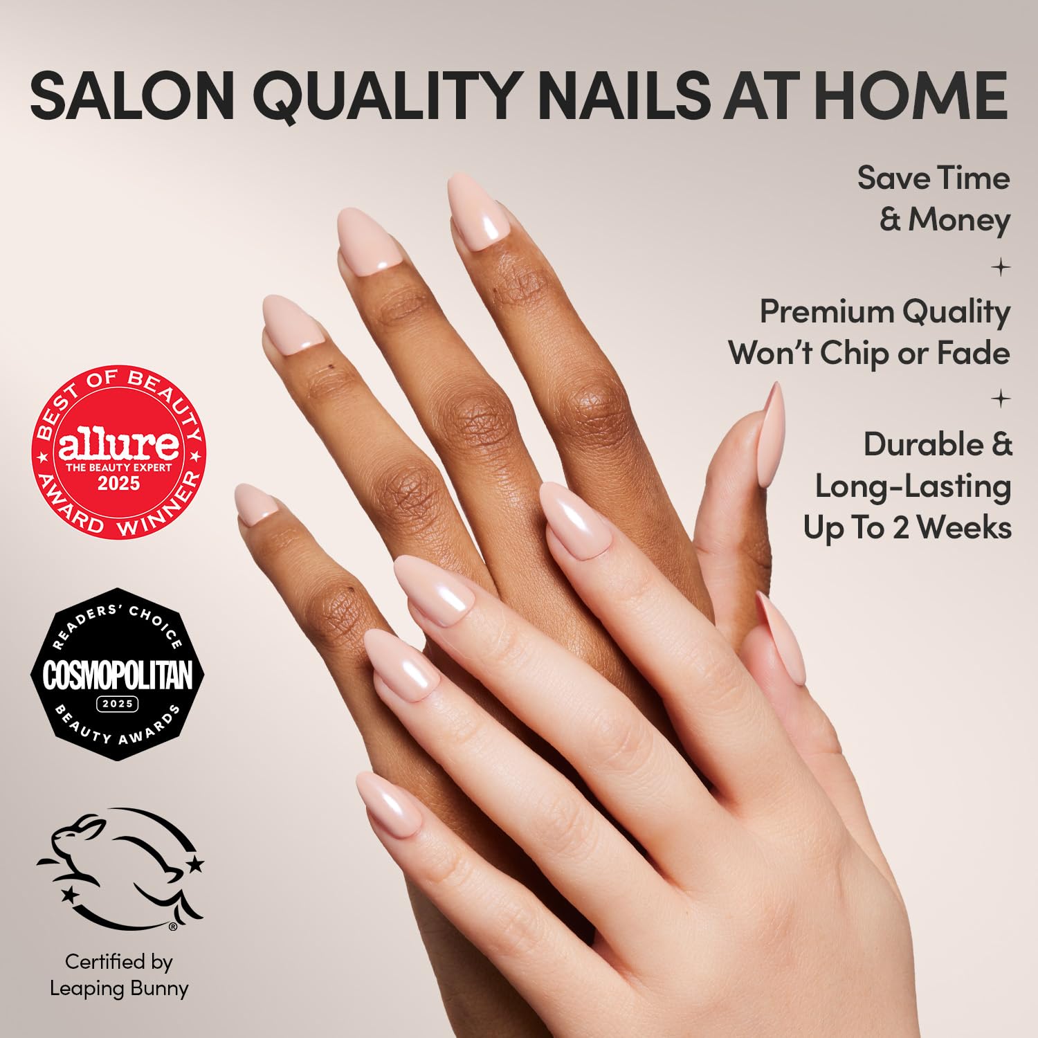 Glamnetic Press On Nails - MaDamn | French Tip UV Finish Short Pointed Almond Fake Nails, Salon Quality Semi-Transparent Nails in 12 Sizes - 24 Nail Kit with Glue