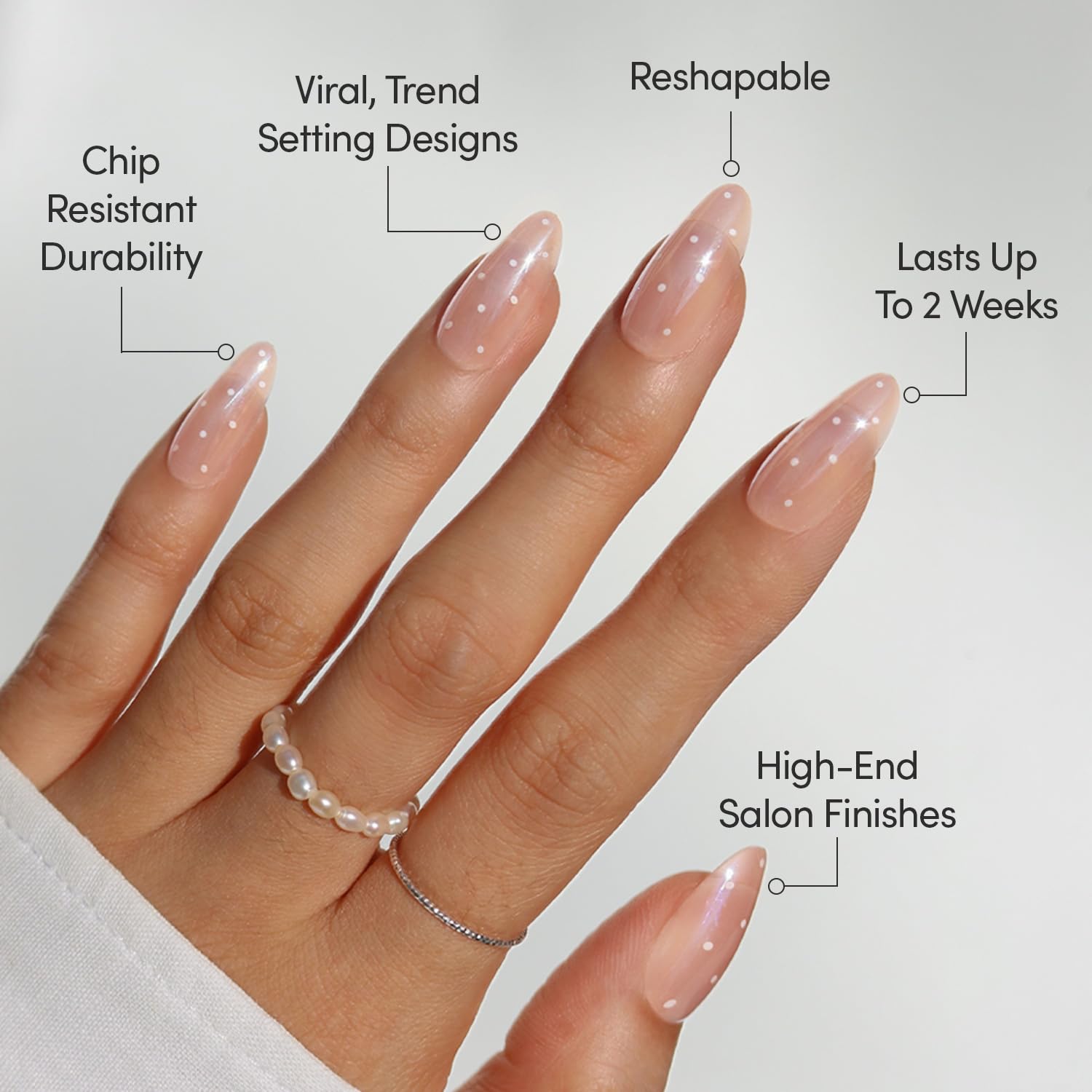Glamnetic Press On Nails - MaDamn | French Tip UV Finish Short Pointed Almond Fake Nails, Salon Quality Semi-Transparent Nails in 12 Sizes - 24 Nail Kit with Glue