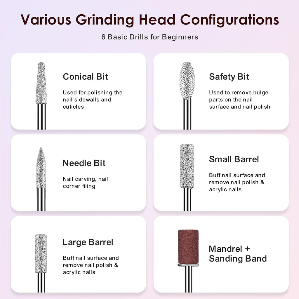 COSLUS C20 Cordless Nail Drill Electric File: Professional for Acrylic Gel Dip Powder Nails, Portable All-in-One Nail Drill Machine Kit for Manicure & Pedicure, Rechargeable Lightweight, Purple