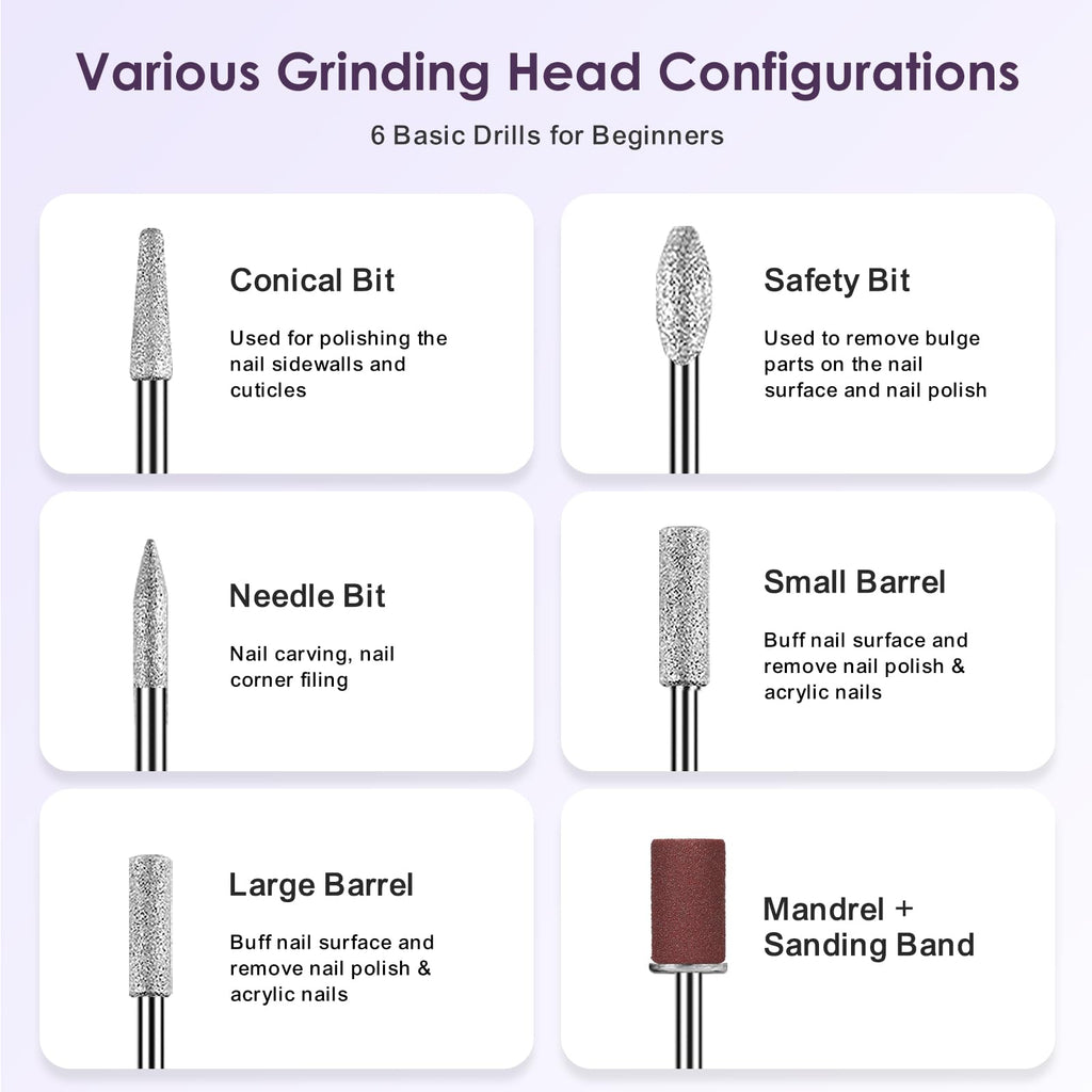 COSLUS C20 Cordless Nail Drill Electric File: Professional for Acrylic Gel Dip Powder Nails, Portable All-in-One Nail Drill Machine Kit for Manicure & Pedicure, Rechargeable Lightweight, Purple