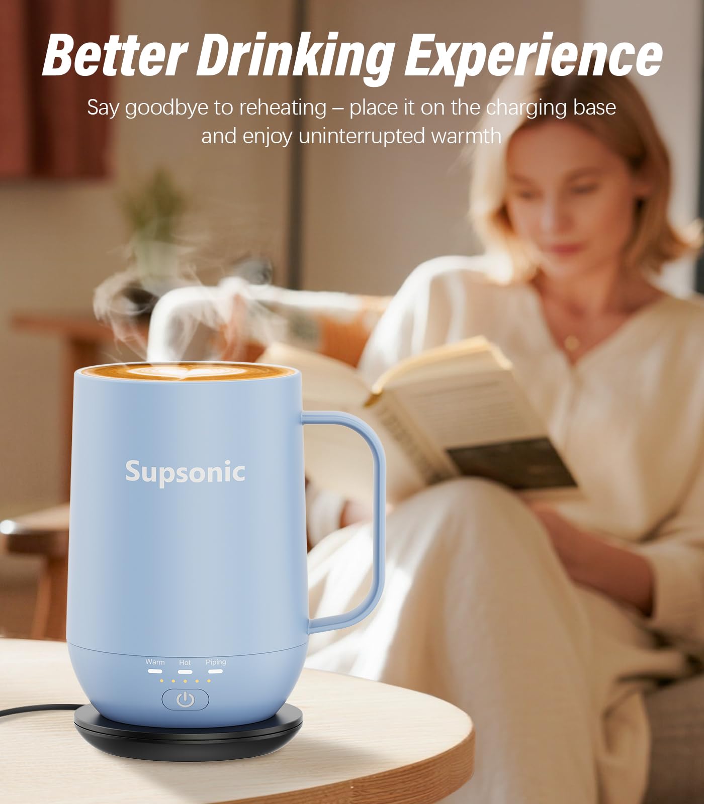 Supsonic - 16oz Self Heating Coffee Mug, Smart Heated Coffee Mug Faster Direct-Contact Heating Up to 149°F, Coffee Mug Warmer Set with Auto Shut-Off - Gifts for Men Women | S2
