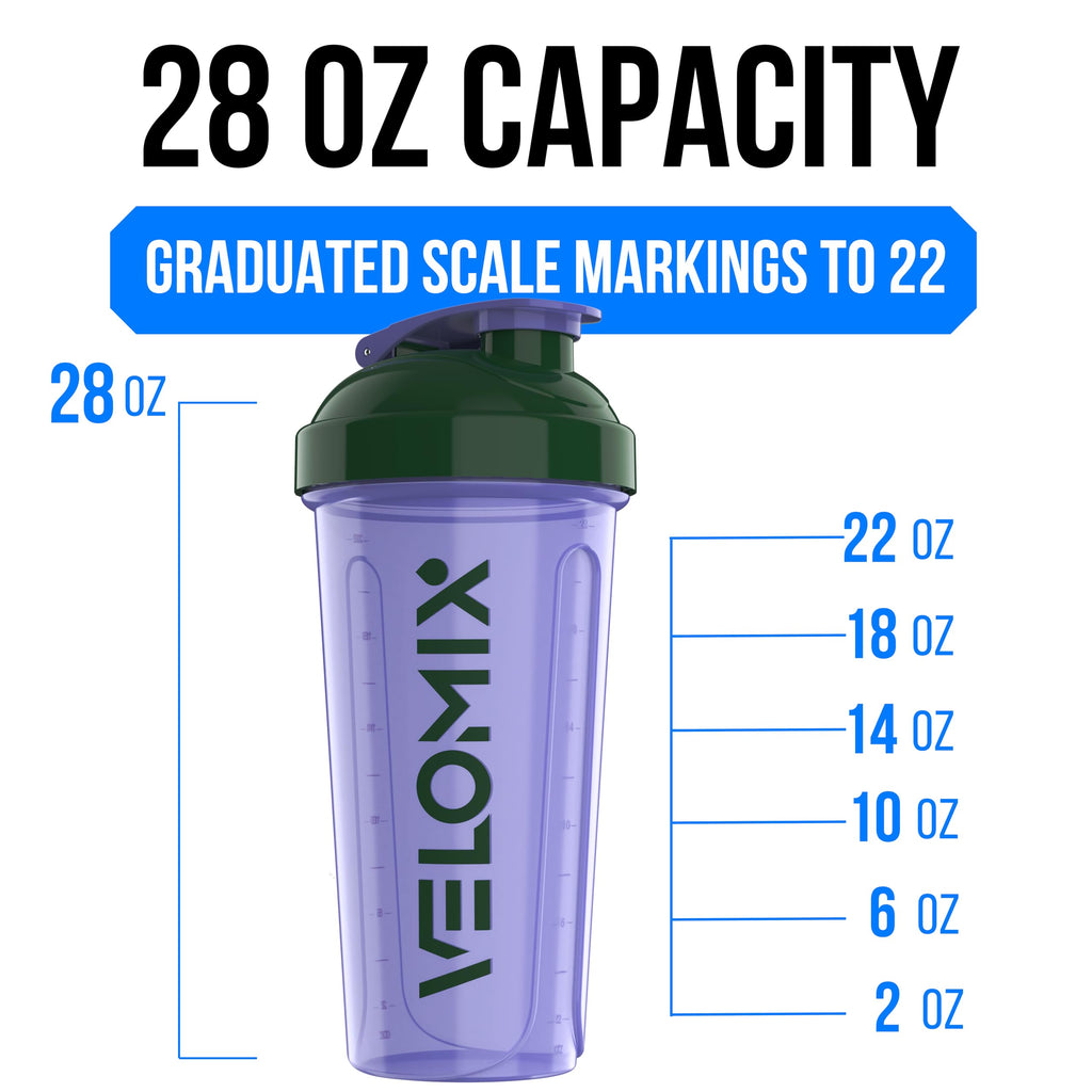 VELOMIX -2 Pack- 28 oz Protein Shaker Bottles for Protein Mixes - 2x Wire Whisk | Leak Proof Shaker Cups for Protein Shakes | Protein Shaker Bottle Pack (Black/Transparent)