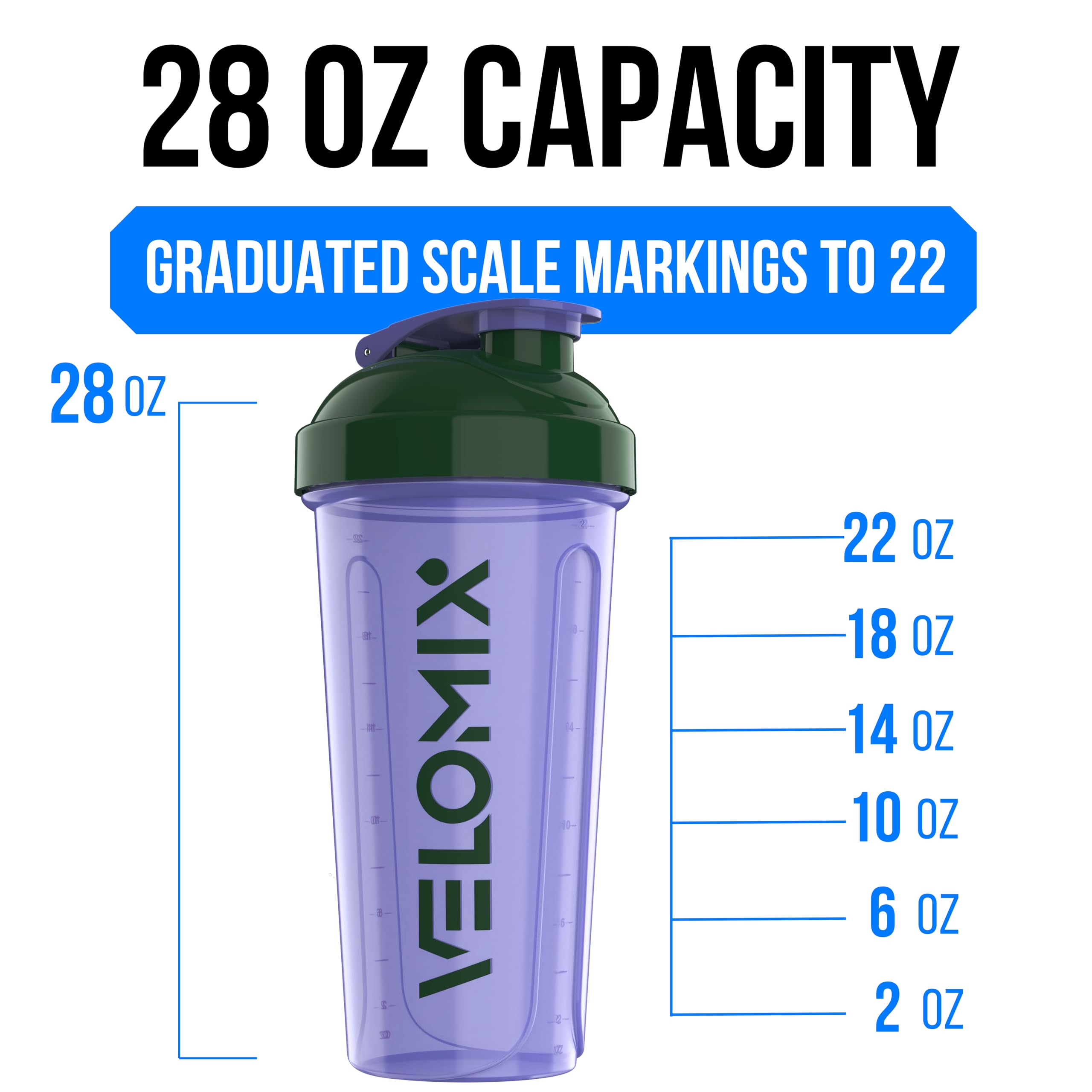 VELOMIX -2 Pack- 28 oz Protein Shaker Bottles for Protein Mixes - 2x Wire Whisk | Leak Proof Shaker Cups for Protein Shakes | Protein Shaker Bottle Pack (Black/Transparent)
