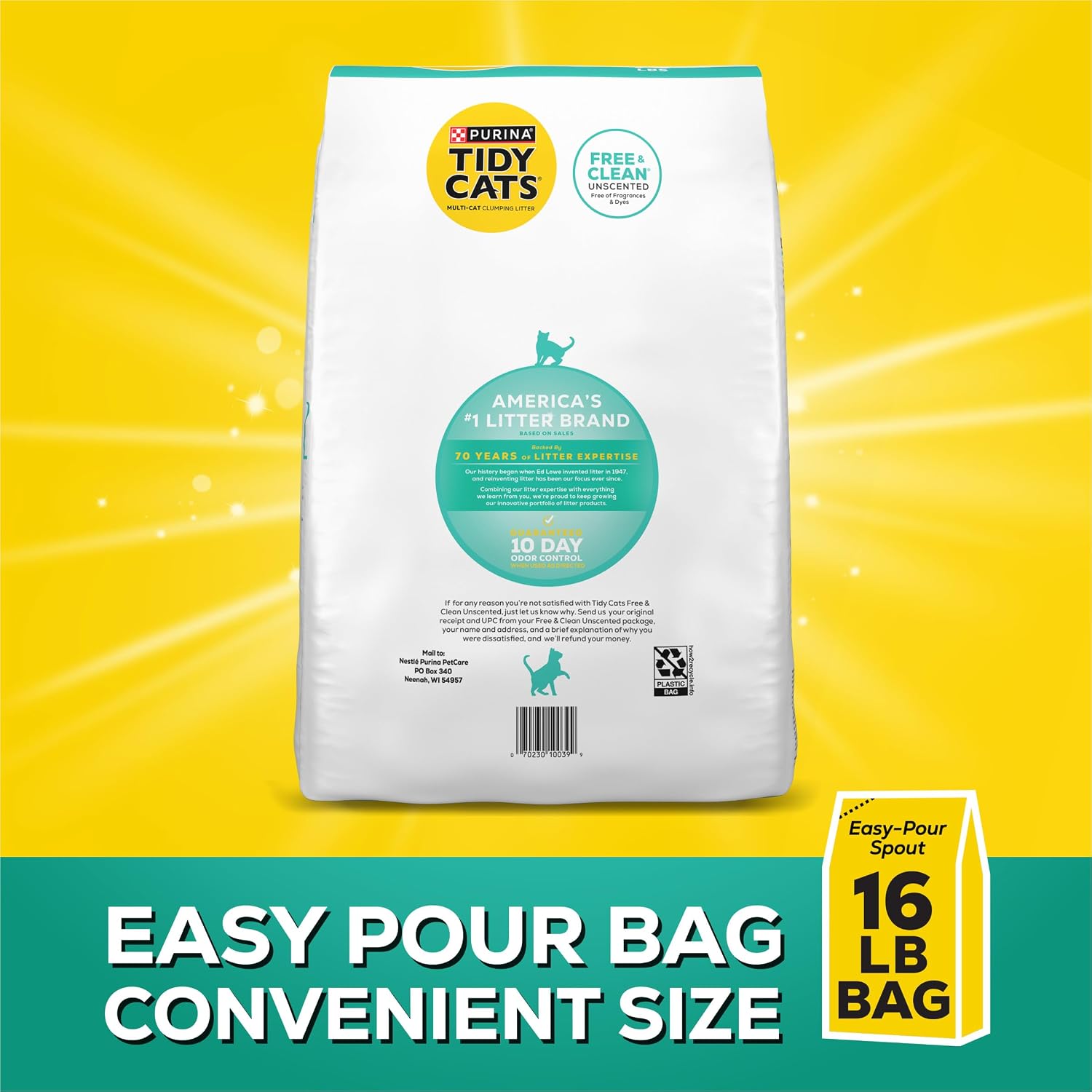 Purina Tidy Cats Free and Clean Unscented Clumping Cat Litter with Odor Control - 38 lb. Box