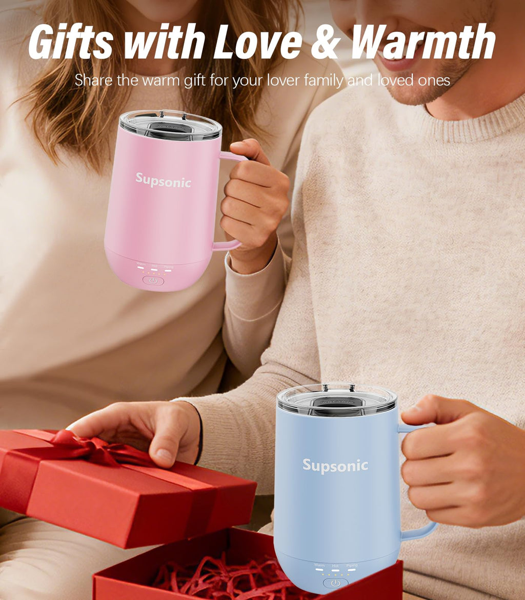 Supsonic - 16oz Self Heating Coffee Mug, Smart Heated Coffee Mug Faster Direct-Contact Heating Up to 149°F, Coffee Mug Warmer Set with Auto Shut-Off - Gifts for Men Women | S2